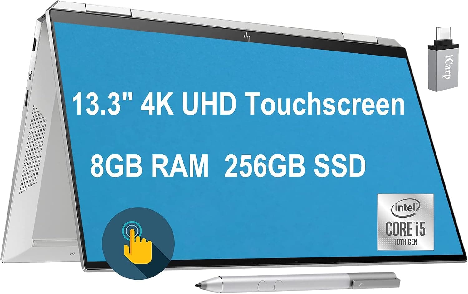 Newest 2020 HP Spectre x360 2 in 1 Laptop 13.3" 4K UHD Touchscreen Intel Quad-Core i5-1035G4 (Beats i7-7500U) 8GB DDR4 256GB SSD Thunderbolt Backlit FP Alexa Pen Win 10 + USB-C Adapter
