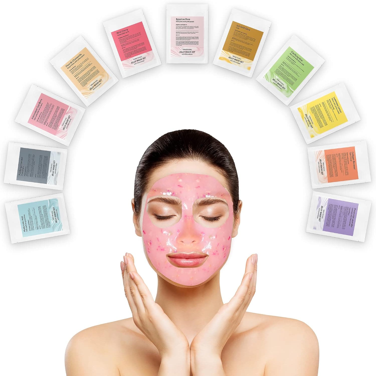 Fabled Beauty 12 Piece Jelly Mask Kit - Moisturizing Jelly Masks for Facials - Jelly Mask with Skin Care Benefits - Esthetician Spa-Quality Jelly Face Mask - Powder Set with Silicone Brush