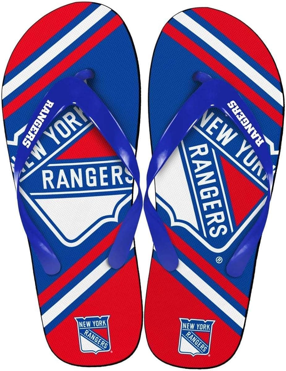 New York Rangers NHL Unisex Big Logo Flip Flops Small (W 7-8) Red