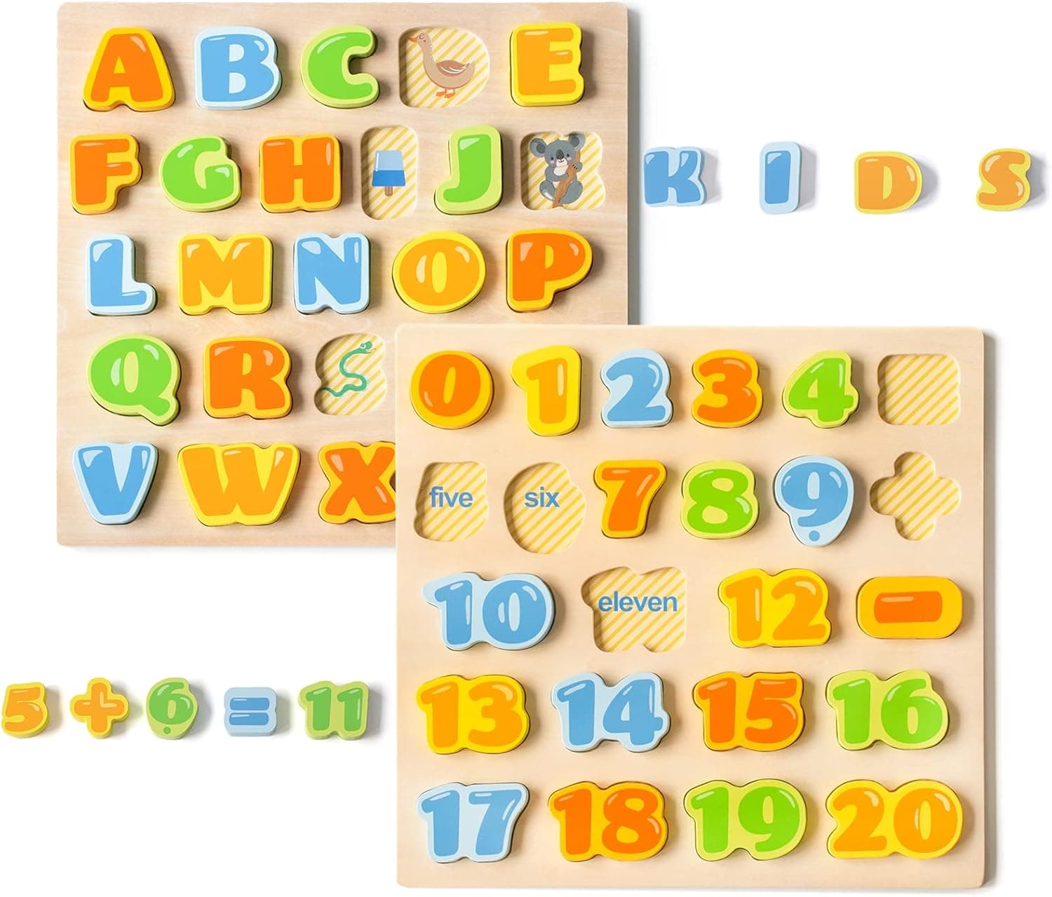 MUSICUBE Alphabet Number Puzzle for Kids 50 Pcs Wooden Puzzle for Toddler Preschool Learning 2 in 1 Set Jigsaw Puzzle Toys for Boys Girls Aged 3+ Gift Choice