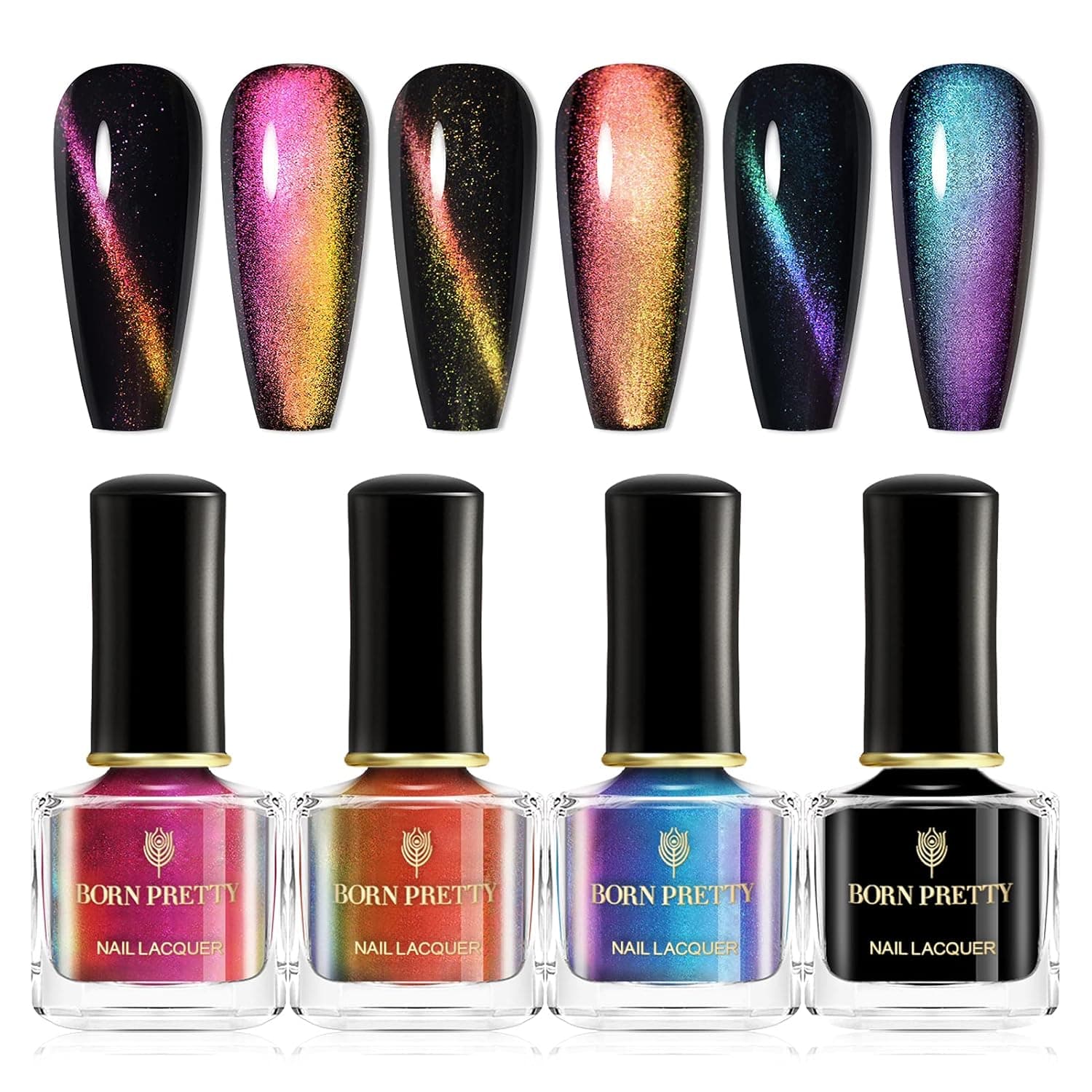 Born Pretty Cat Magnetic Nail Polish Set 3D Cat Chameleon Polish 3 Colors With Black Polish Magnet Stick 10ml 4 Bottles