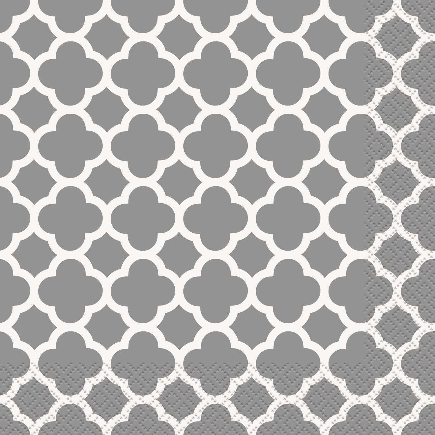 Unique Quatrefoil Luncheon Paper Napkins, 6.5" x 6.5", Silver