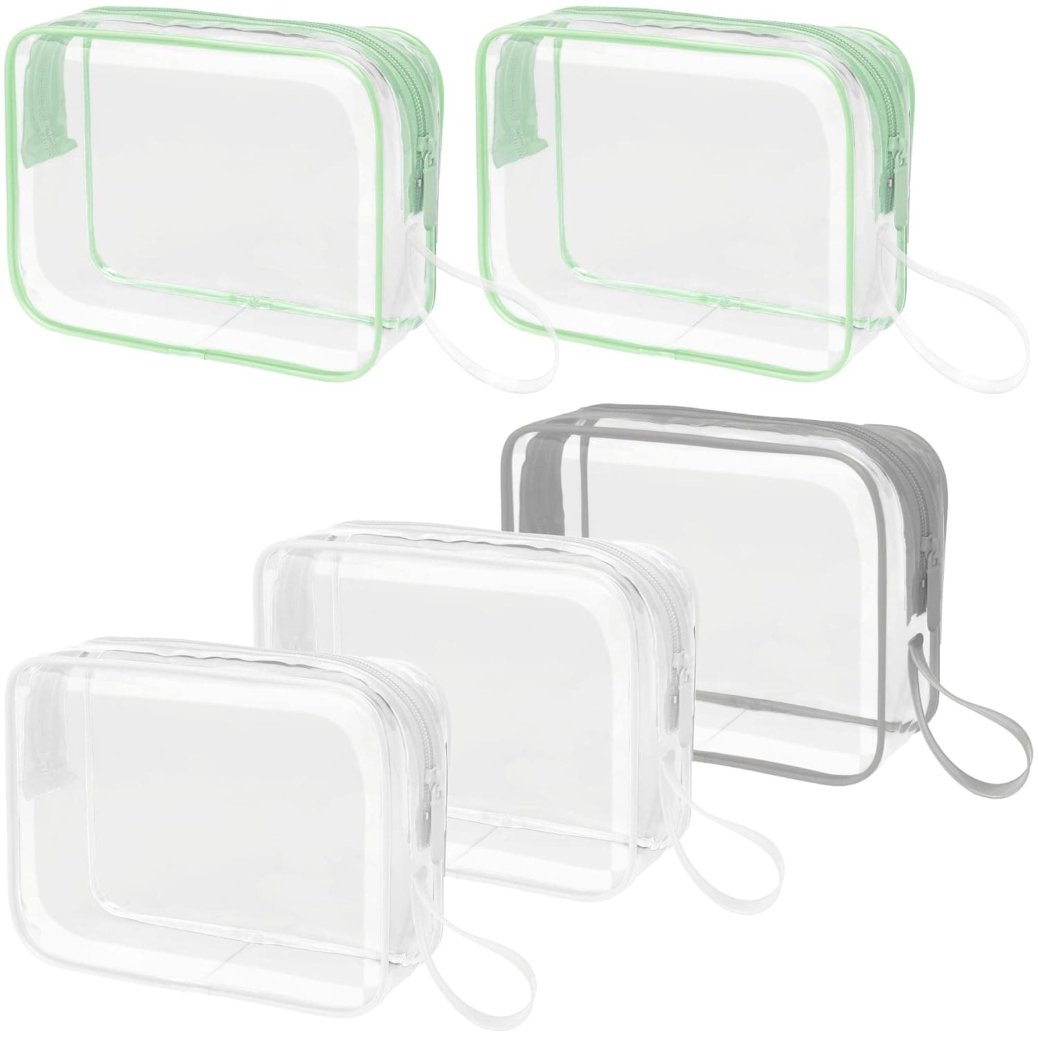 PACKISM Clear Travel Toiletry Bag, 5 Pack TSA Approved Toiletry Bag with Handle, Clear Makeup Bag with Zipper Plastic Clear Cosmetic Bag for Women Quart Size Bag for Travel Bottles, White with Handle