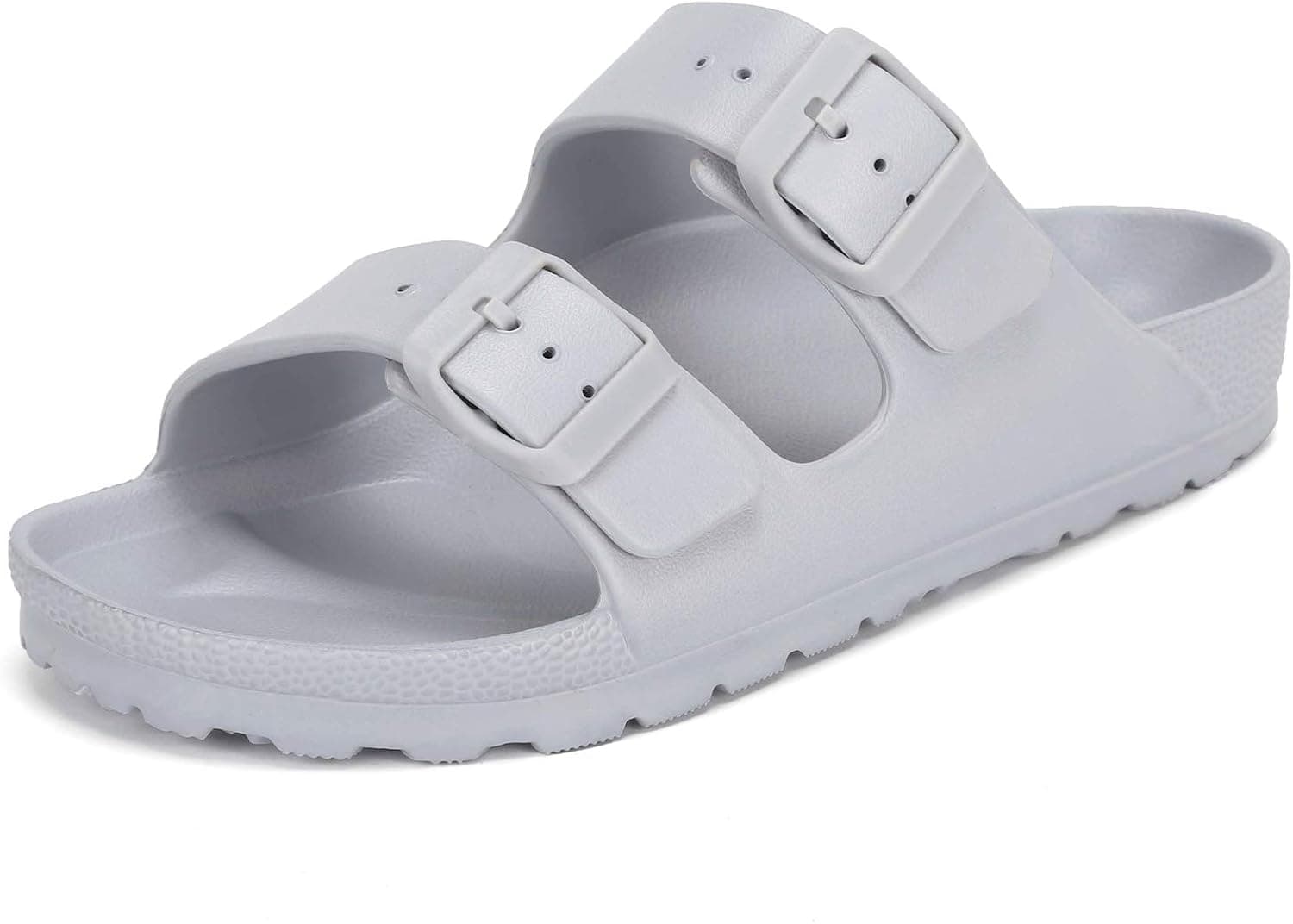 SEMARY Unisex Man's and Women's Flat Sandals Slip on EVA Slippers Comfort Footbed Adjustable Slides Double Buckle U7BKEVA006-Silver-36