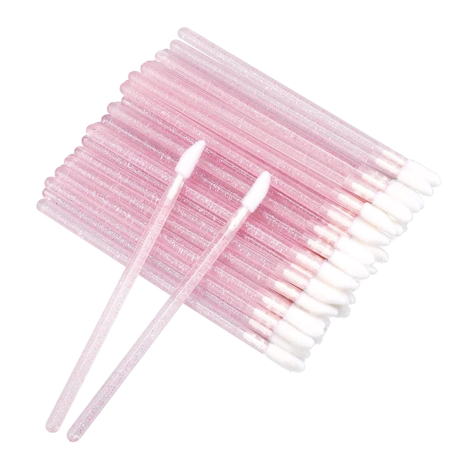 200PCS Crystal Disposable Lip Brushes Lipstick Applicator Lip Wands Makeup Beauty Tool Kits (Pink)