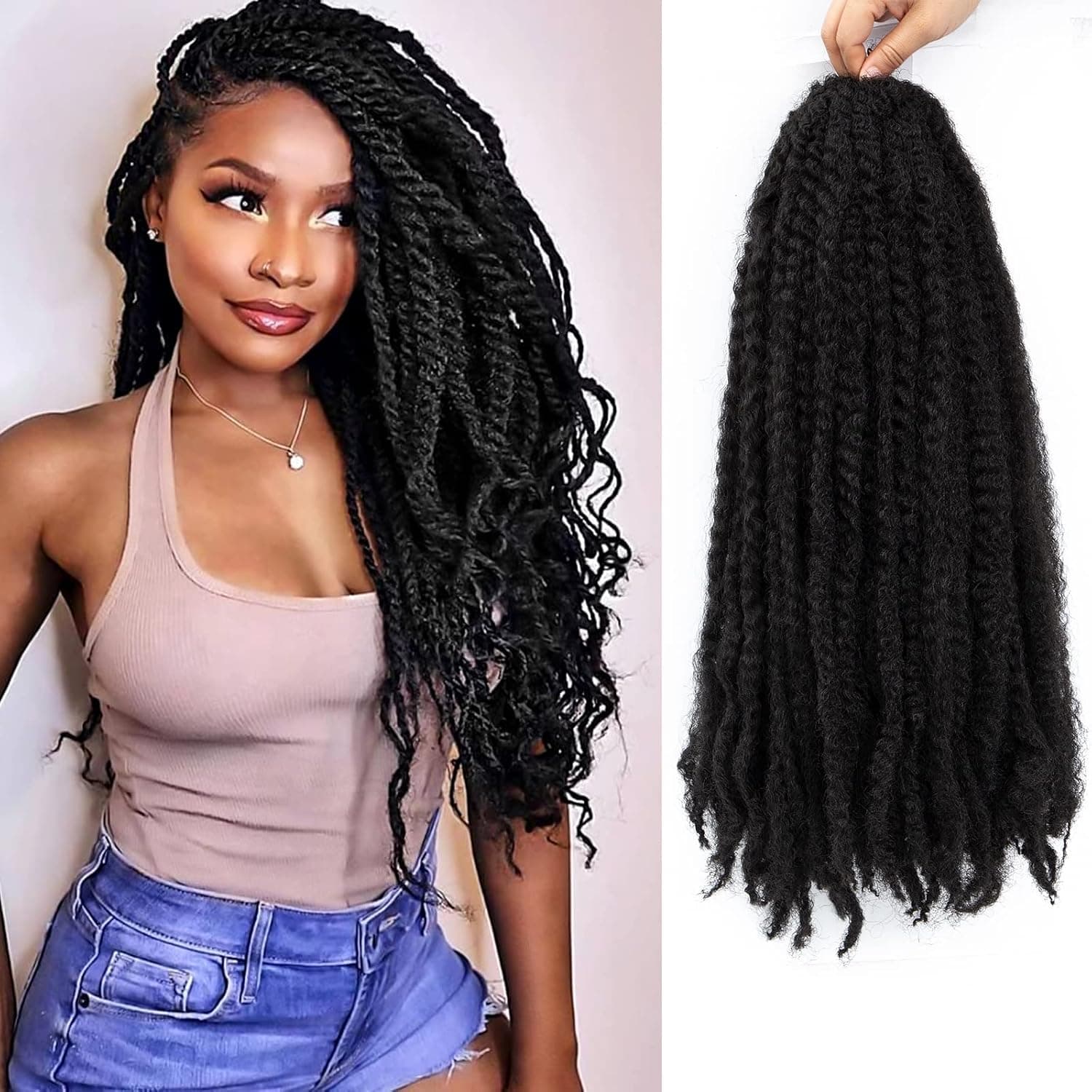 Marley Hair 18 Inch 7 Packs Marley Hiar Crochet Braids Afro Twist Marley Braiding Hair Synthetic Hair Extensions (1B)
