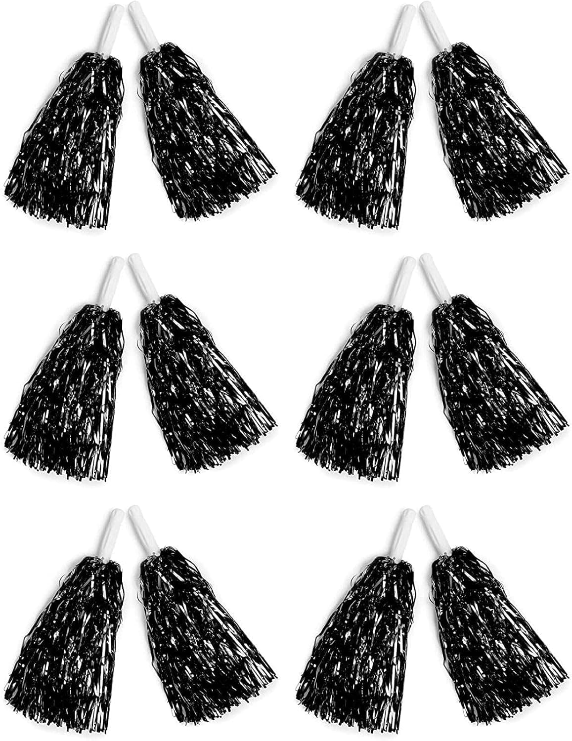 Juvale Black Cheerleading Pom Poms, Metallic Foil Fringe (6 Pairs)
