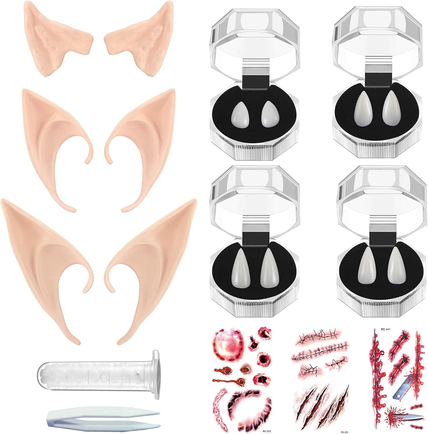 Halloween Elf Ears Vampire Teeth Cosplay Accessories, Cosplay Fairy Pixie Elf Ears Vampire Teeth Fangs for Halloween Cosplay Party