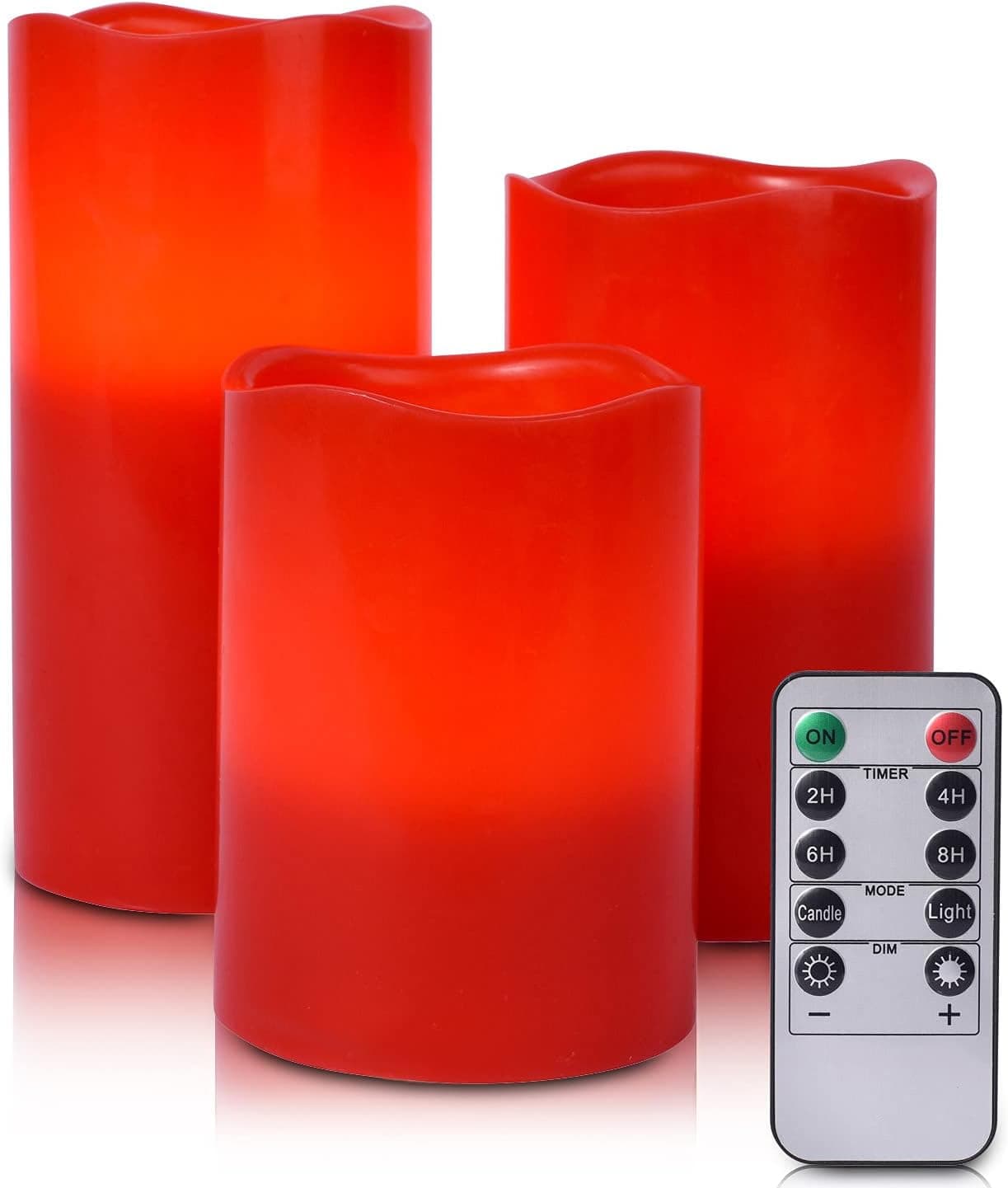 MYCHUJIAN Red Flameless Candles Battery Operated Candles (H 4" 5" 6" x D 3") Set of 3 Red Real Wax Pillar LED Candles with 10-Key Remote and Cycling 24 Hours Timer (Red)