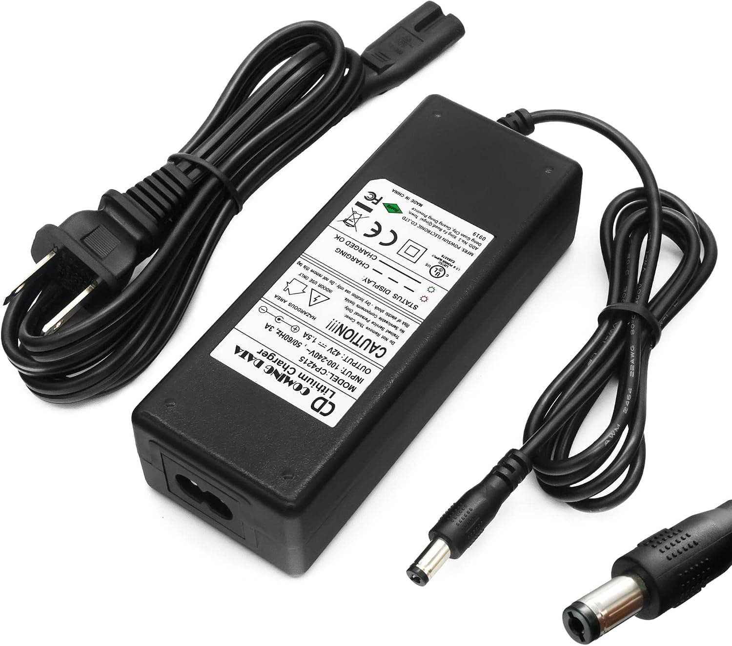 ComingData 42V 1.5A Electric Scooter Charger 1 Prong 5.5mm DC Plug for 36V Lithium Battery Compatible with Gotrax Scooter Charger