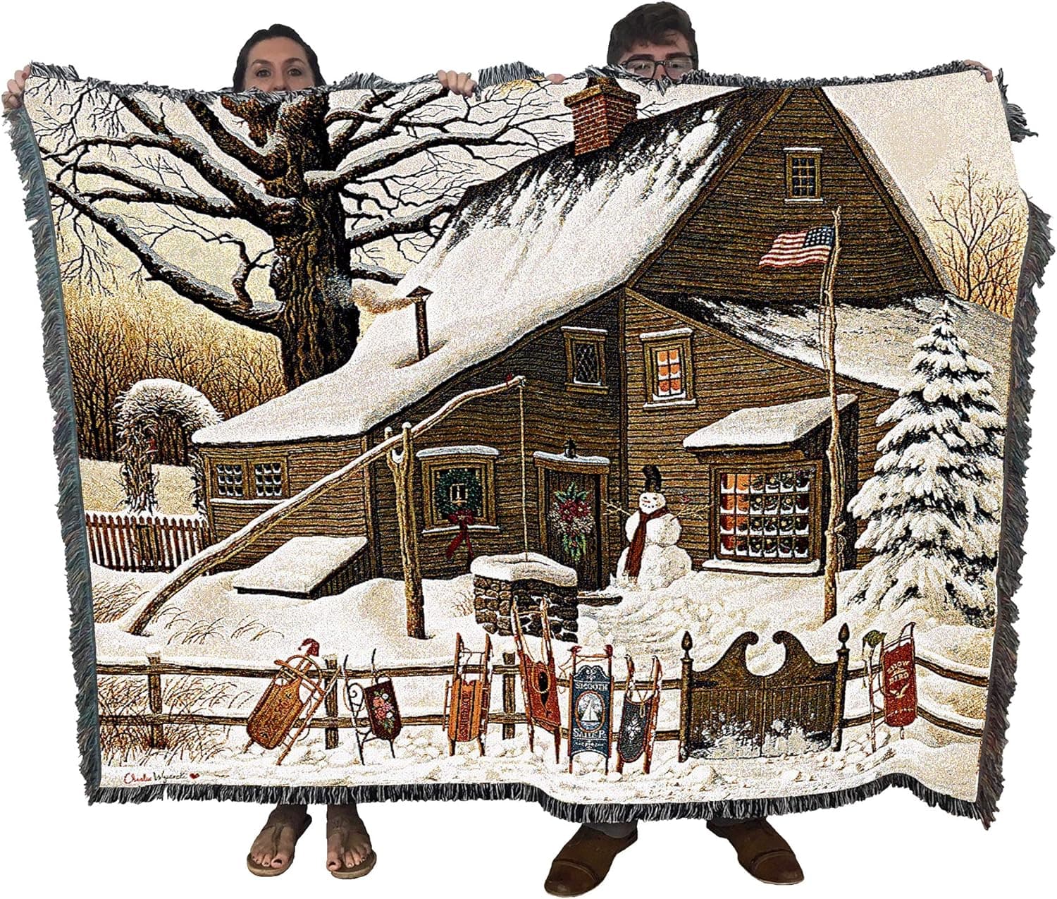 Pure Country Weavers Cocoa Break at The Copperfields Blanket by Charles Wysocki - Early America Gift Christmas Tapestry Throw Woven from Cotton - Made in The USA (72x54)