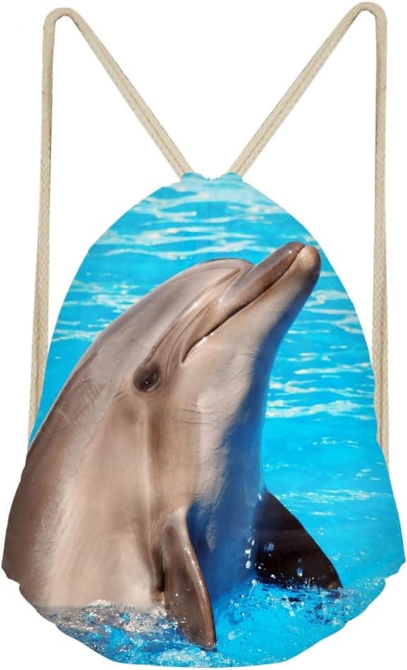 CLOHOMIN Animal Dolphin Drawstring Gymsack Backpack Travel Shopping Tote Hiking Rucksack Yoga Bag Blue