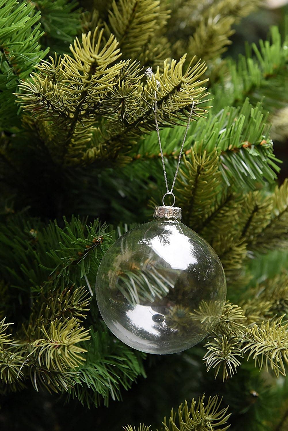 Sparkle Style 6 X Hanging Clear Round Glass Christmas Tree Balls Baubles Spheres Ornaments, 8 cm in Diameter, Perfect for Garden Outdoor Wedding Decoration or DIY Personalize Gift