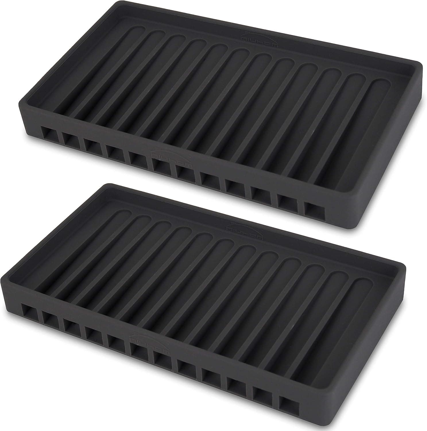 NIUHOM Sink Tray & Organizer - Self-Draining Silicone Soap and Sponge Holder - Kitchen, Bathroom Sink Organizer, Tray for Soap, Sponge, Scrubber - 2 Pack (Dark Gray)