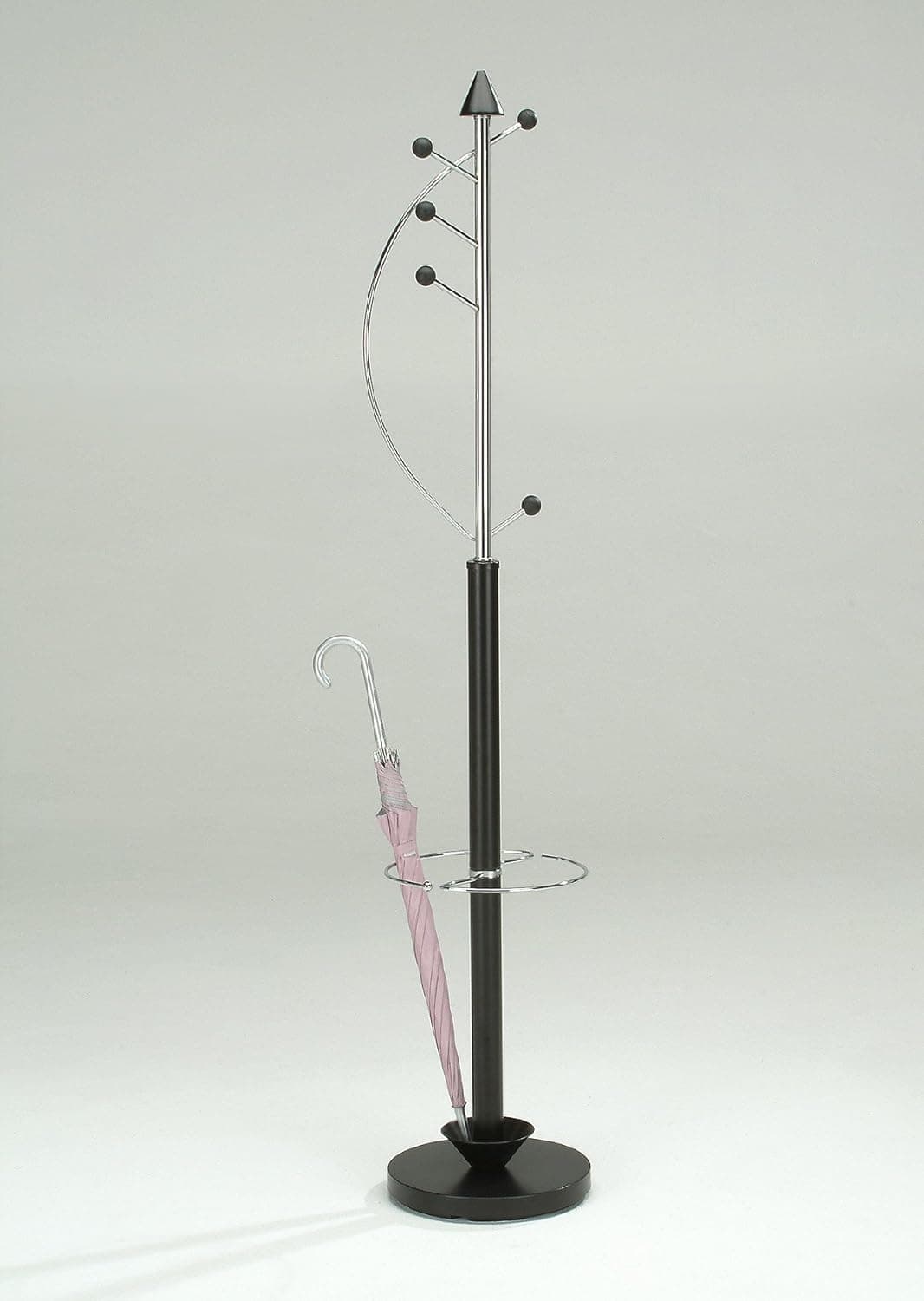 King's Brand Coat Rack Hat Stand with Umbrella Holder, Black/Chrome Finish