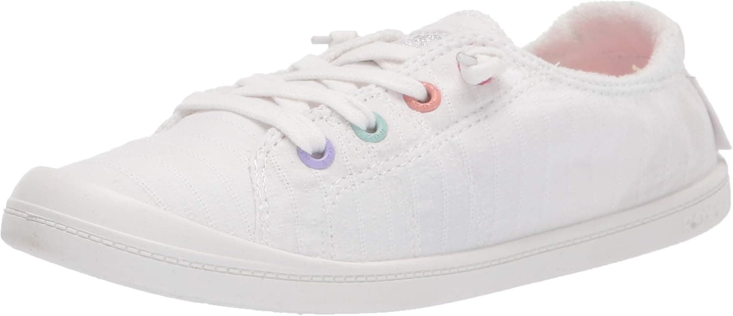 Roxy Girls Bayshore Slip on Sneaker Shoe, White/Multi Monogram 211, 2 Little Kid