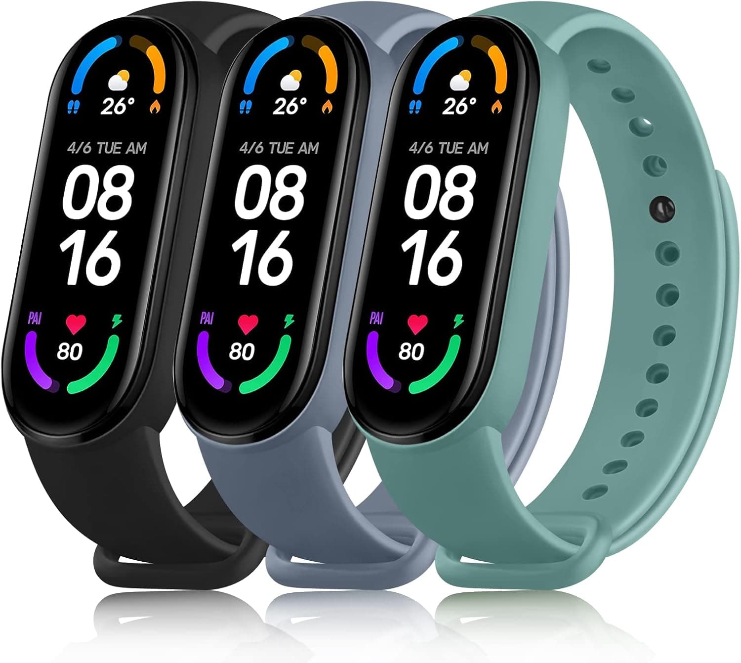 Amzpas Silicone Replacement Bands for Amazfit band 5/Amazfit band 6, 3 Pack Adjustable Wristbands for Xiaomi Mi Band 5/Mi Band 6 for Women Men