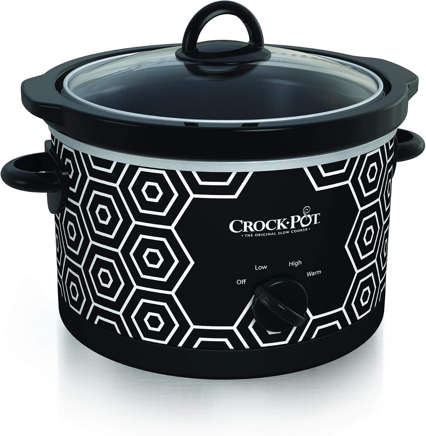 Crockpot Round Slow Cooker, 4.5 quart, Black & White Pattern (SCR450-HX) (Renewed)