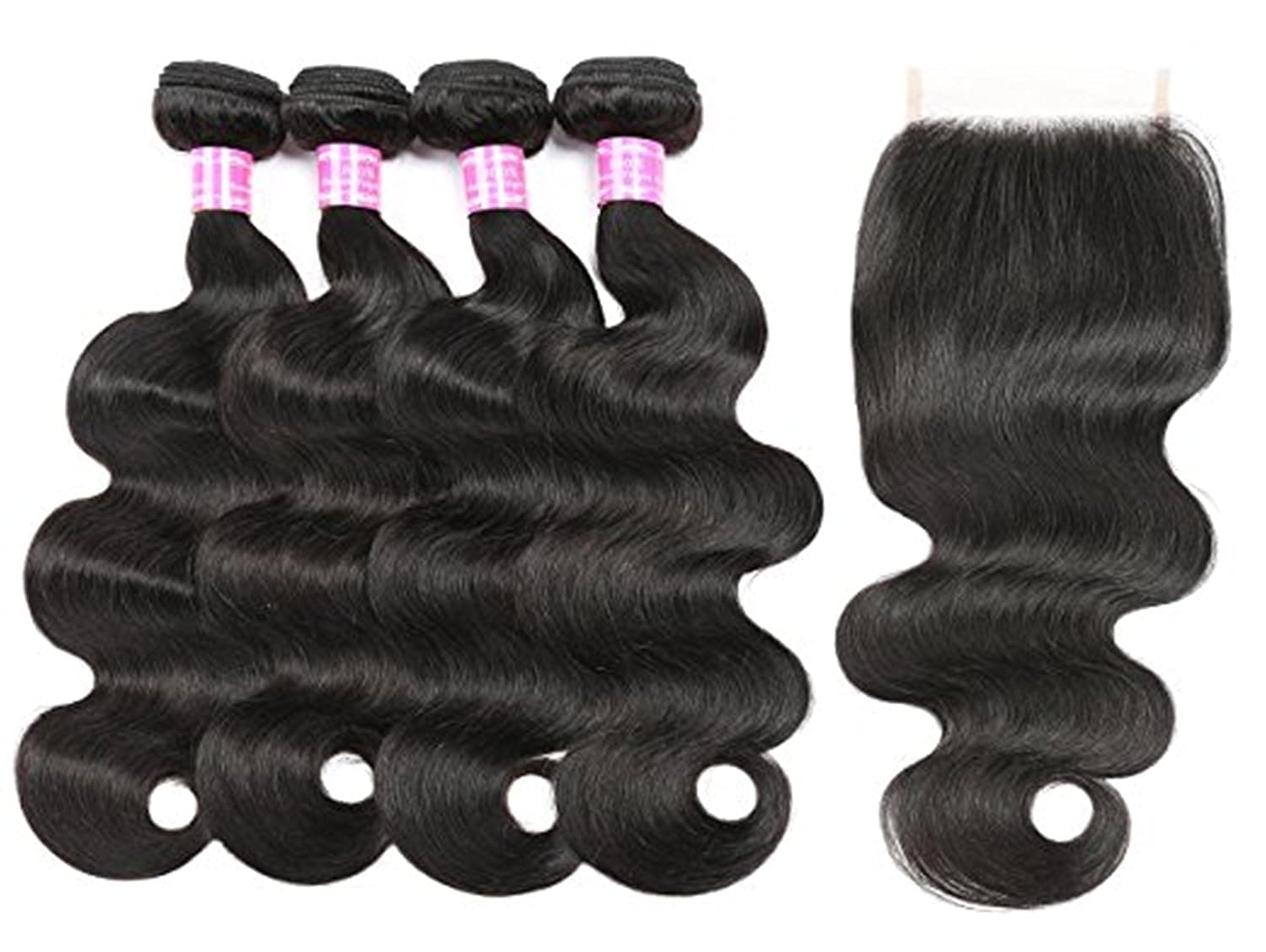 RUIMEISI 8A Brazilian Virgin Hair body wave 4 Bundles with Closure 100% Unprocessed Human Hair Weave With Lace Closure (14 16 18 18+14)