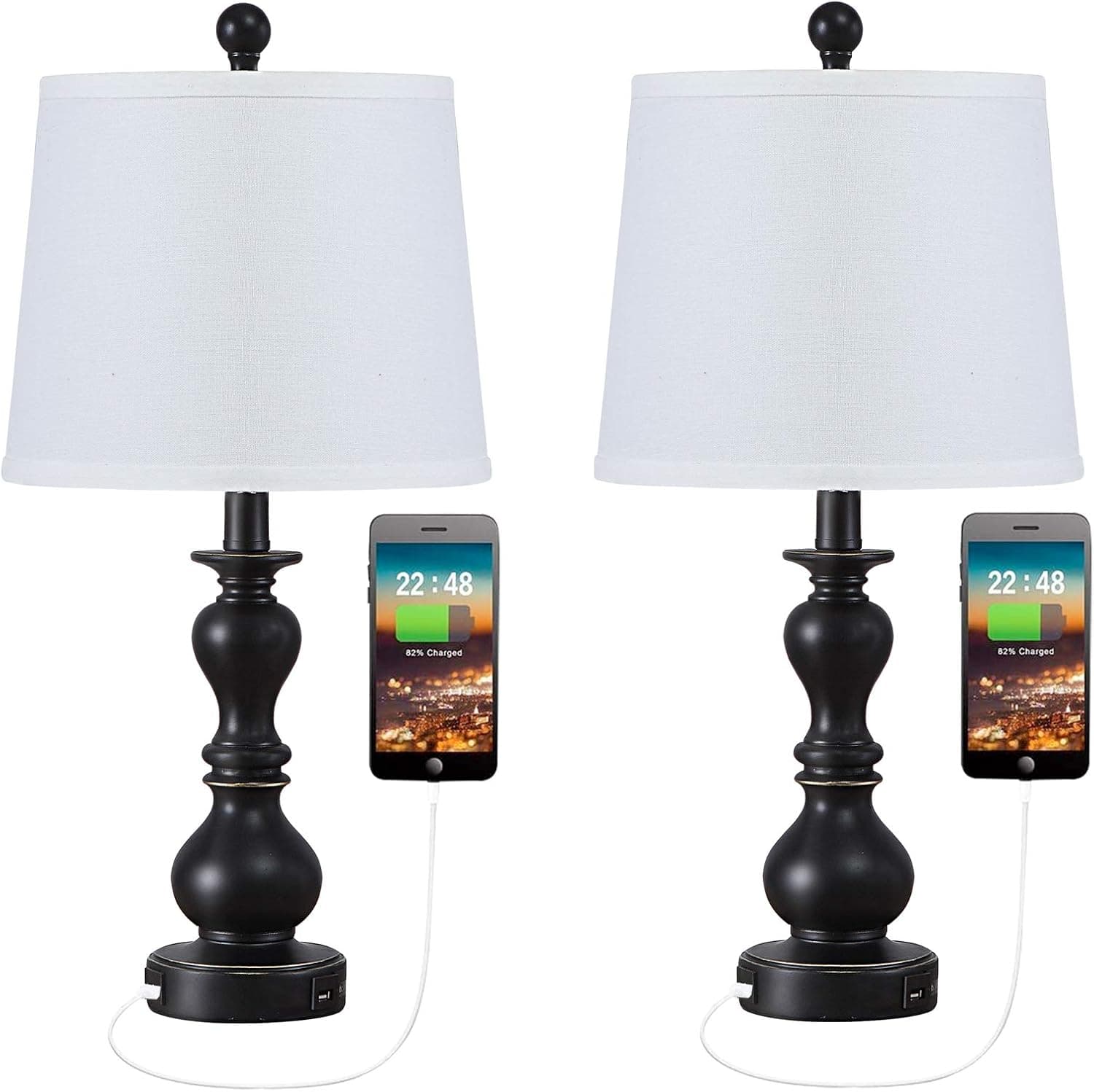 Falflor Set of 2 Table Lamps with 2 USB Charge Ports Nightstand Lamp Bedside Table Lamps for Nightstand Guest Living Room