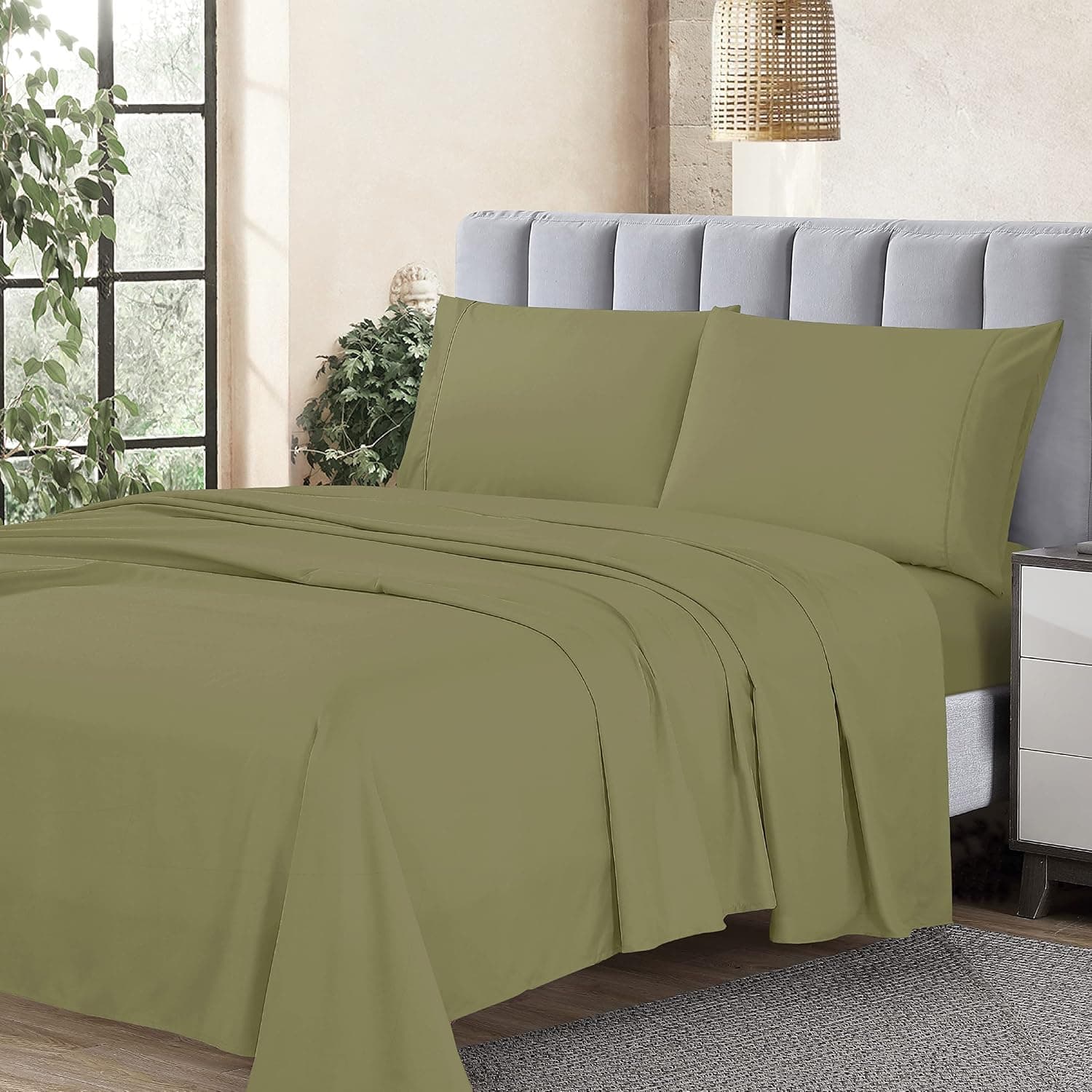 Cathay Home Essentials Ultra Soft Hypoallergenic Wrinkle Resistant Double Brushed Microfiber Bedding Sheet Set, Sage, Twin XL