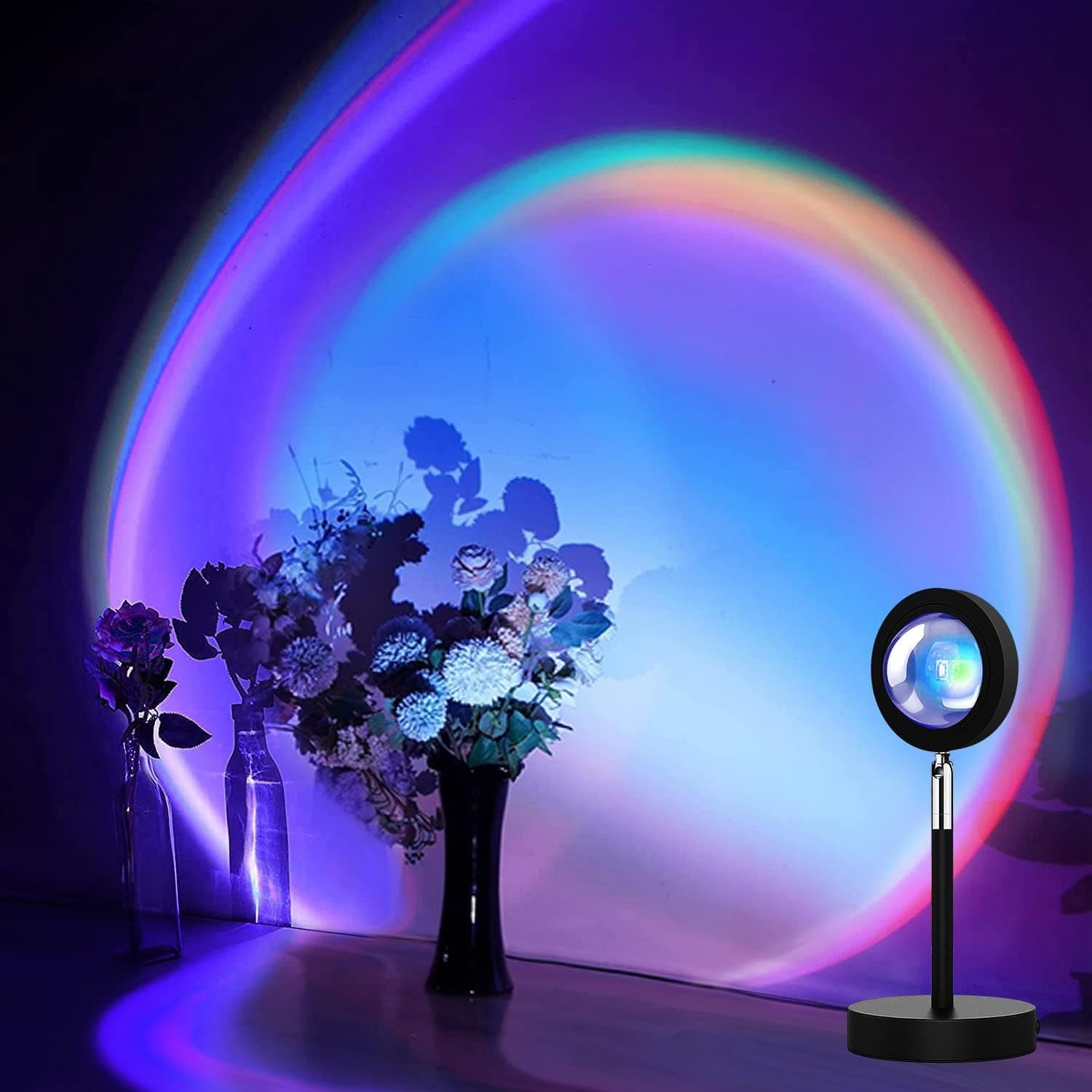 Sunset Projection Lamp,Sunset Lamp, Sunset Light,USB Network Red Light Modern Floor Stand Light Living Room Bedroom Decor(Rainbow)