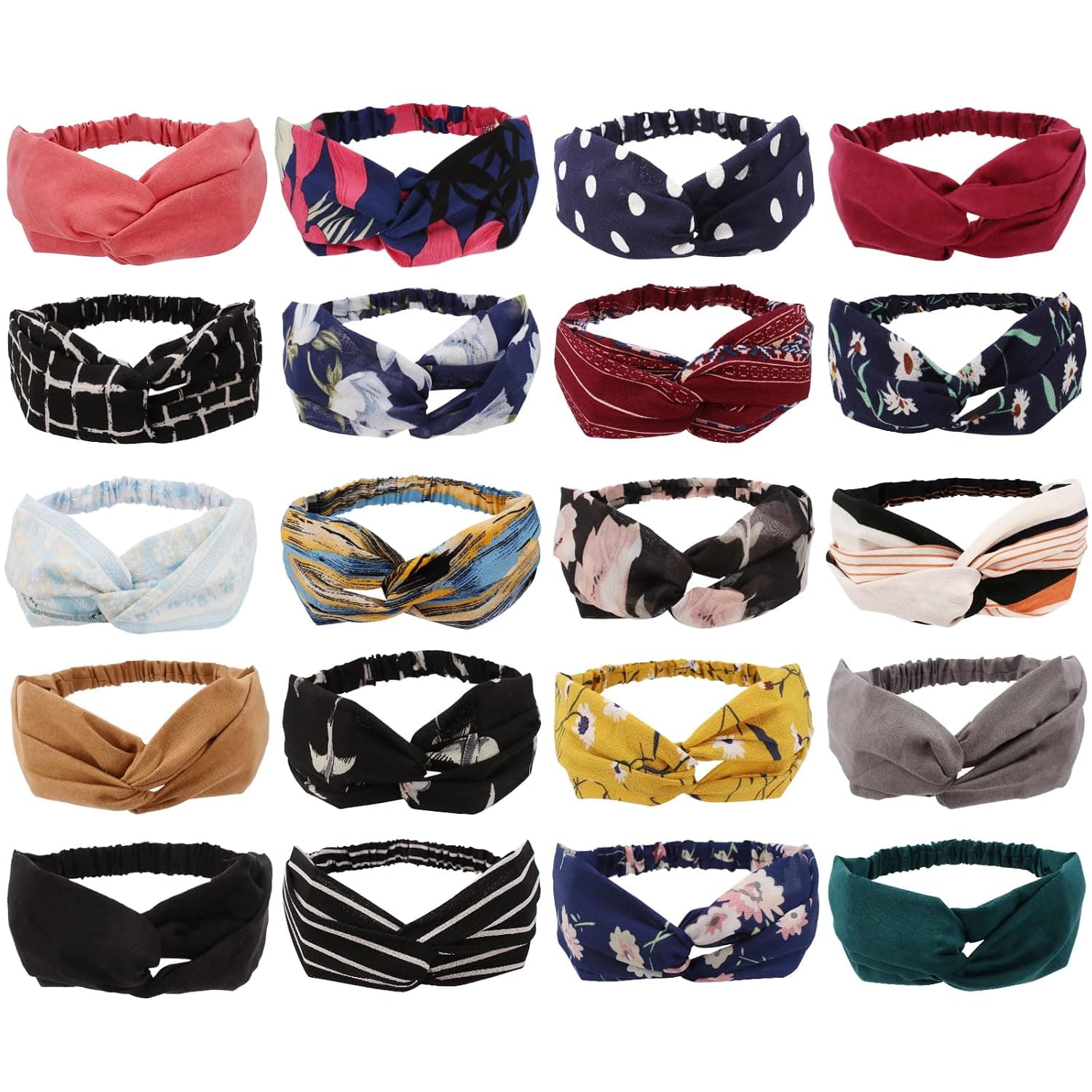 YARIEW Headbands for Women, 20 Pcs Womens Headbands Head Bands No Slip Fashion for Women Hair Bands Boho Knotted Turban Fashion Wide Headbands for Wigs Hair Accessories for Women and Girls