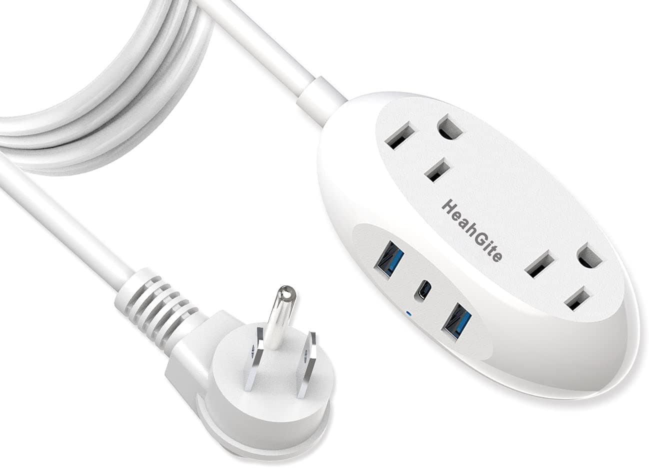 Mini Power Strip with USB , 5 ft Extension Cord with 3 USB Ports(3.1A), 2 Outlets, Portable Design, Flat Plug, Power Strip Small for Travel, Desk, and Home Office
