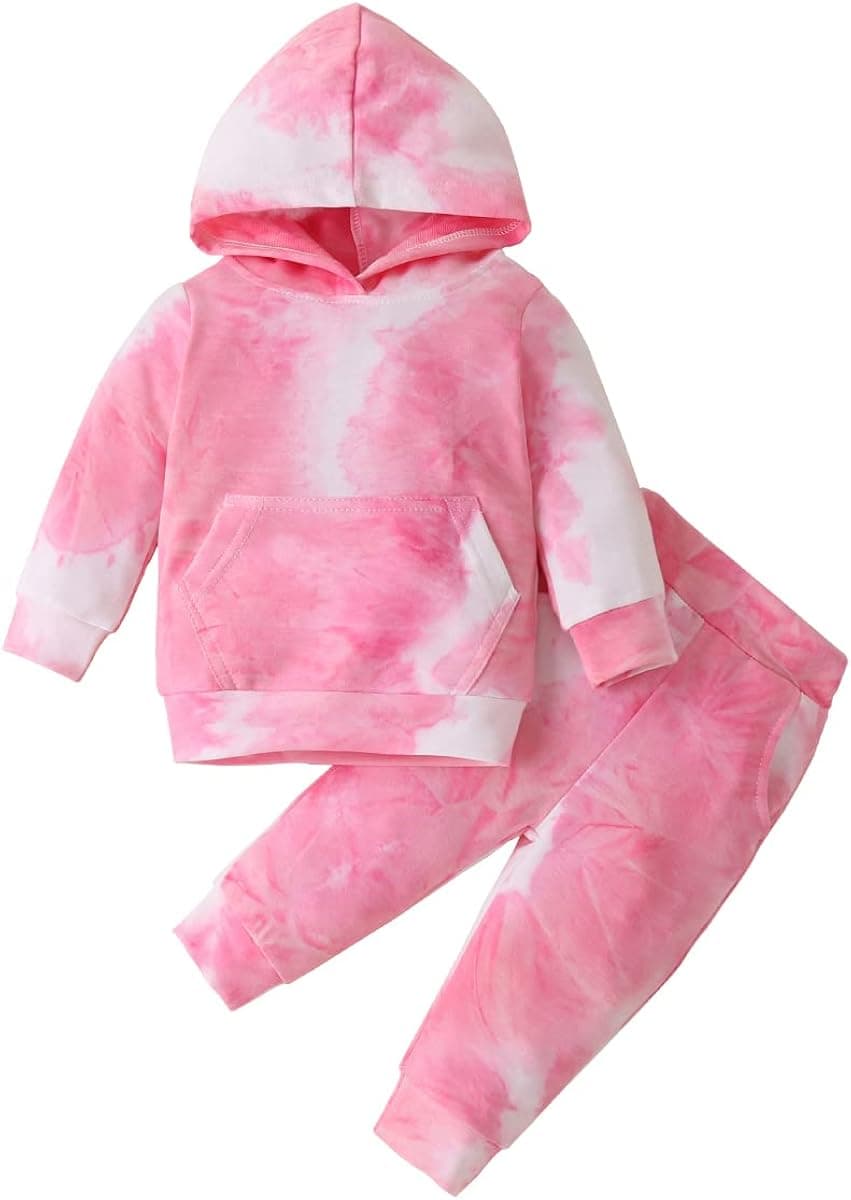 Baby Toddler Tie Dye Tracksuit Outfit Top and Pants Hoodie 2Pcs Sweatsuits Set for Boys Girls Jogging