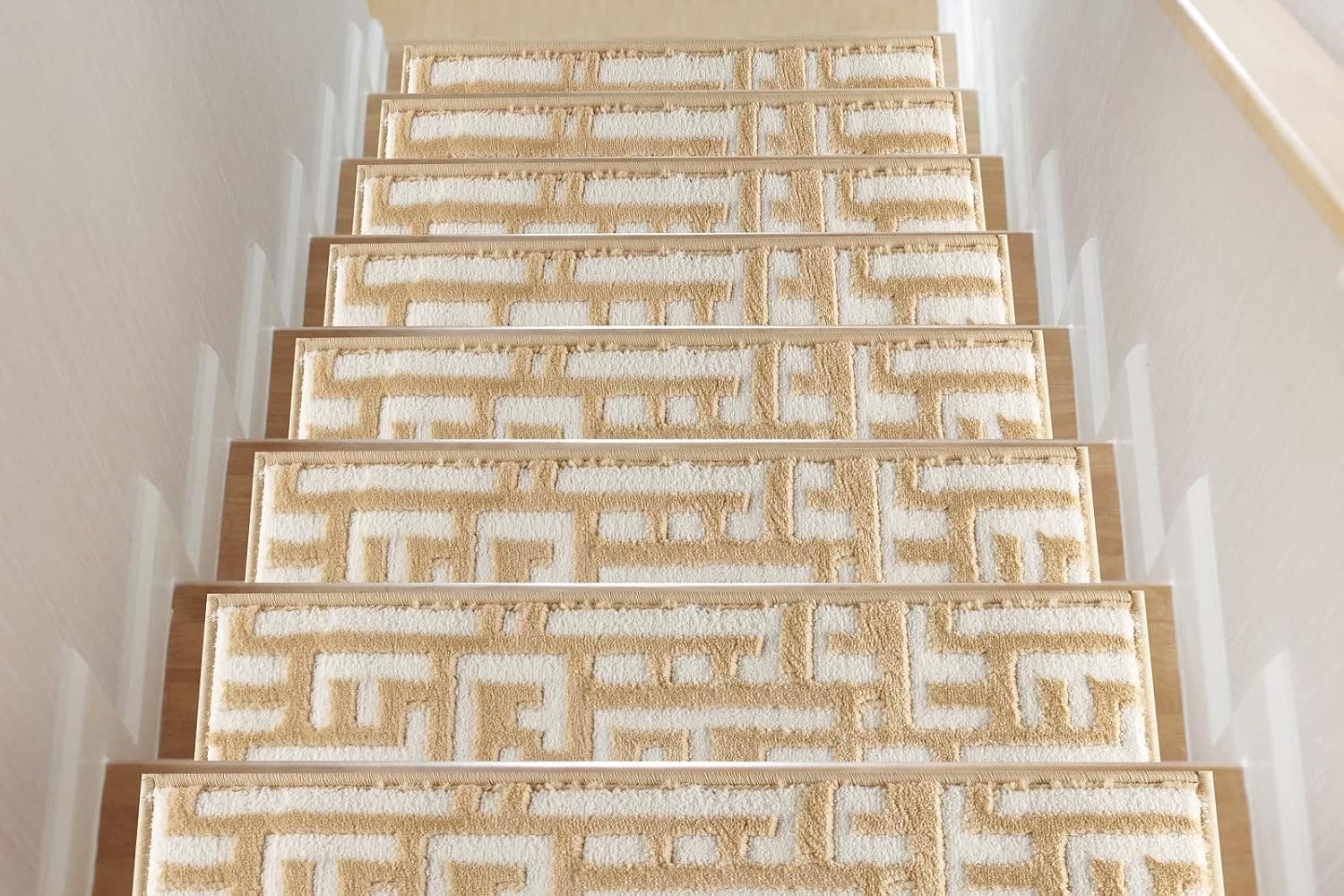 The Sofia Rugs Stair Treads - 28in x 9in Beige - Carpet Runner Strips for Staircase Steps - Set of 13 - Stair Treads - Includes Double Sided Adhesive Tape - Water Oak…