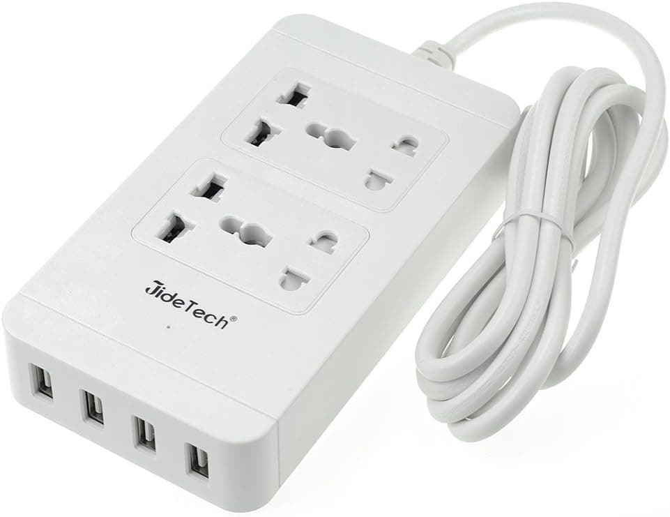 JideTech D500-4U USB Smart Charger With Mini 2-Outlet Power Strips, 4 USB Port, 1.8M for All SmartPhone