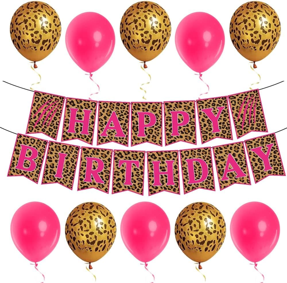DACST Leopard Party Decorations Set, Cheetah Happy Birthday Banner, Cheetah Theme Balloons, Leopard Wild Birthday