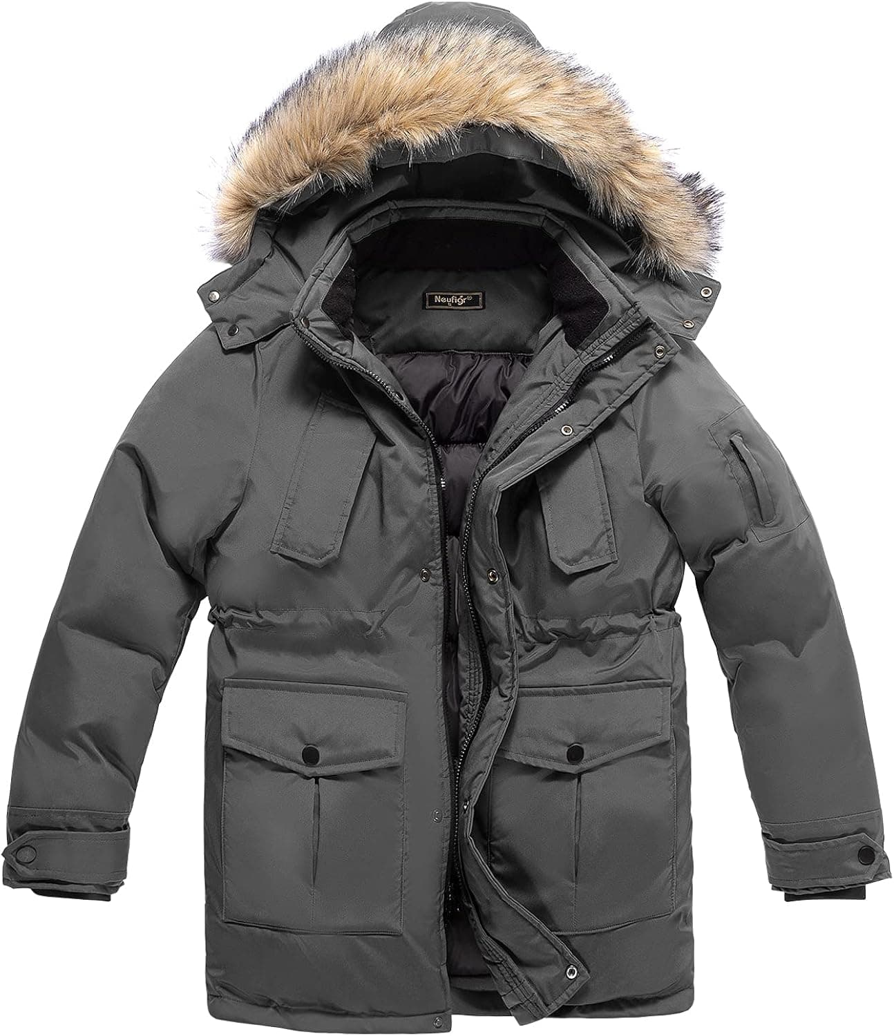 Neufigr Men's Warm Parka Jacket Winter Thicken Windproof Outdoor Coats with Removable Hood