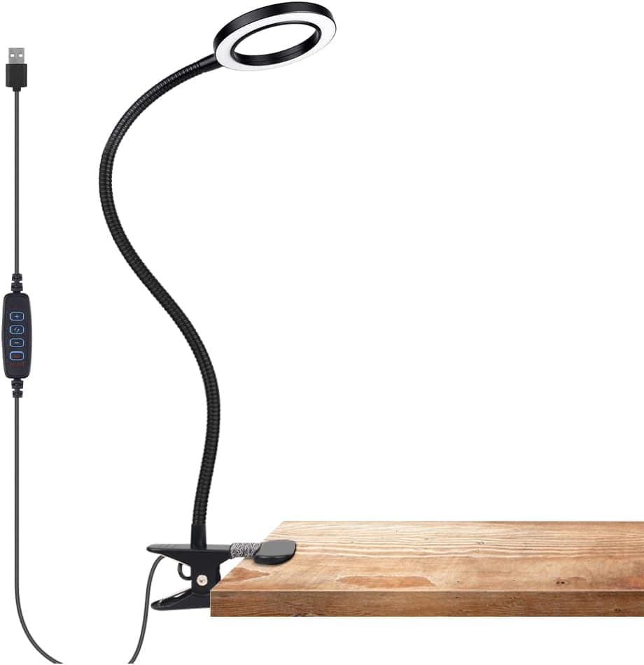MEILEYII LED Clip Lamp Reading Clip Light for Desk with 3 Modes of Color and 10 Levels of Brightness,Memory Function& Eye-Caring, 360° Adjustment Goose-Neck,USB Cable,Black