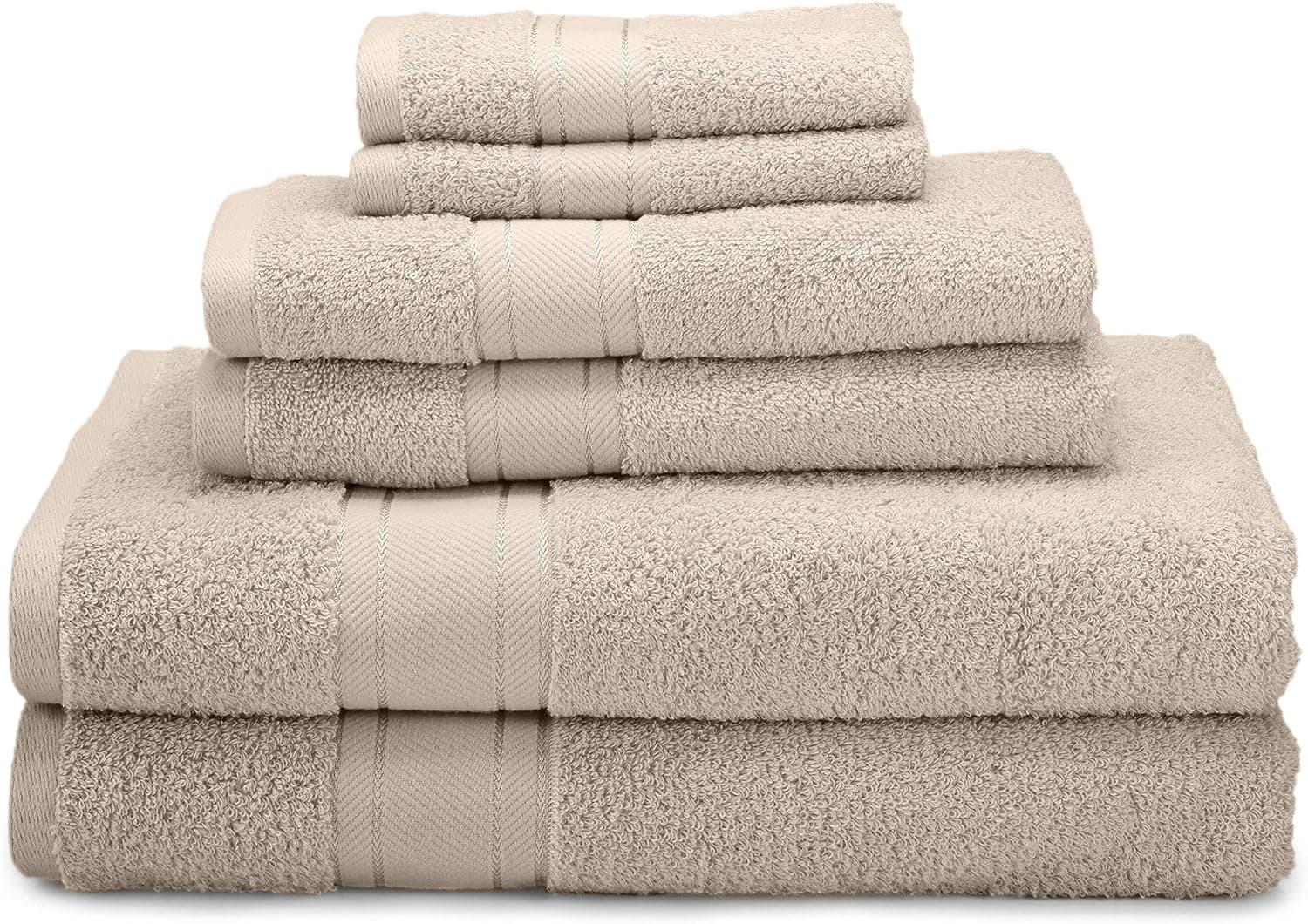 1888 Mills Naked Brand 6-Piece Bath Set with 2 Bath Towels, 2 Hand Towels and 2 Wash Cloths, Taupe