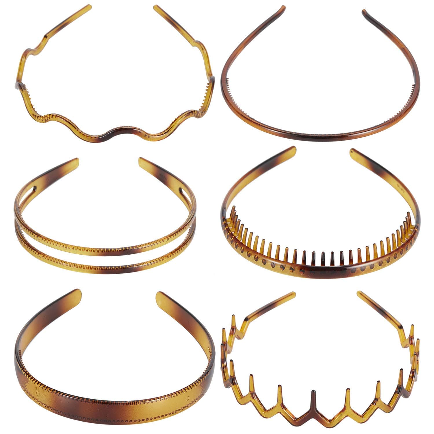6 Pack Women Plain Brown Coffee Thin Hard Plastic Hair Hoop Hair Hand Headband Holder Clasp Comb With Teeth Crown Tiara Fascinators Headpiece Accessories DIY