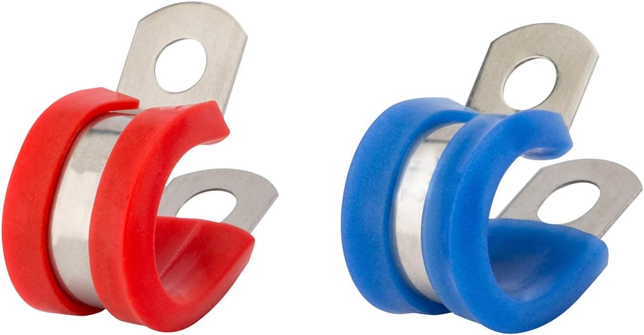 ISPINNER 12pcs 5/8 Inch Stainless Steel Cable Clamp, Red Blue Colored Rubber Cushioned Pipe Clamp