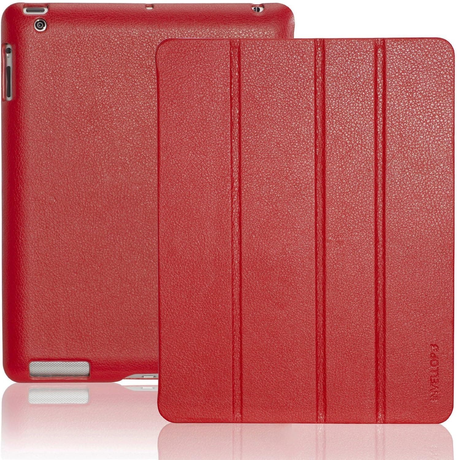 INVELLOP RED Leatherette Cover Case for iPad 2 / iPad 3 / The new iPad (Built-in magnet for sleep/wake feature)