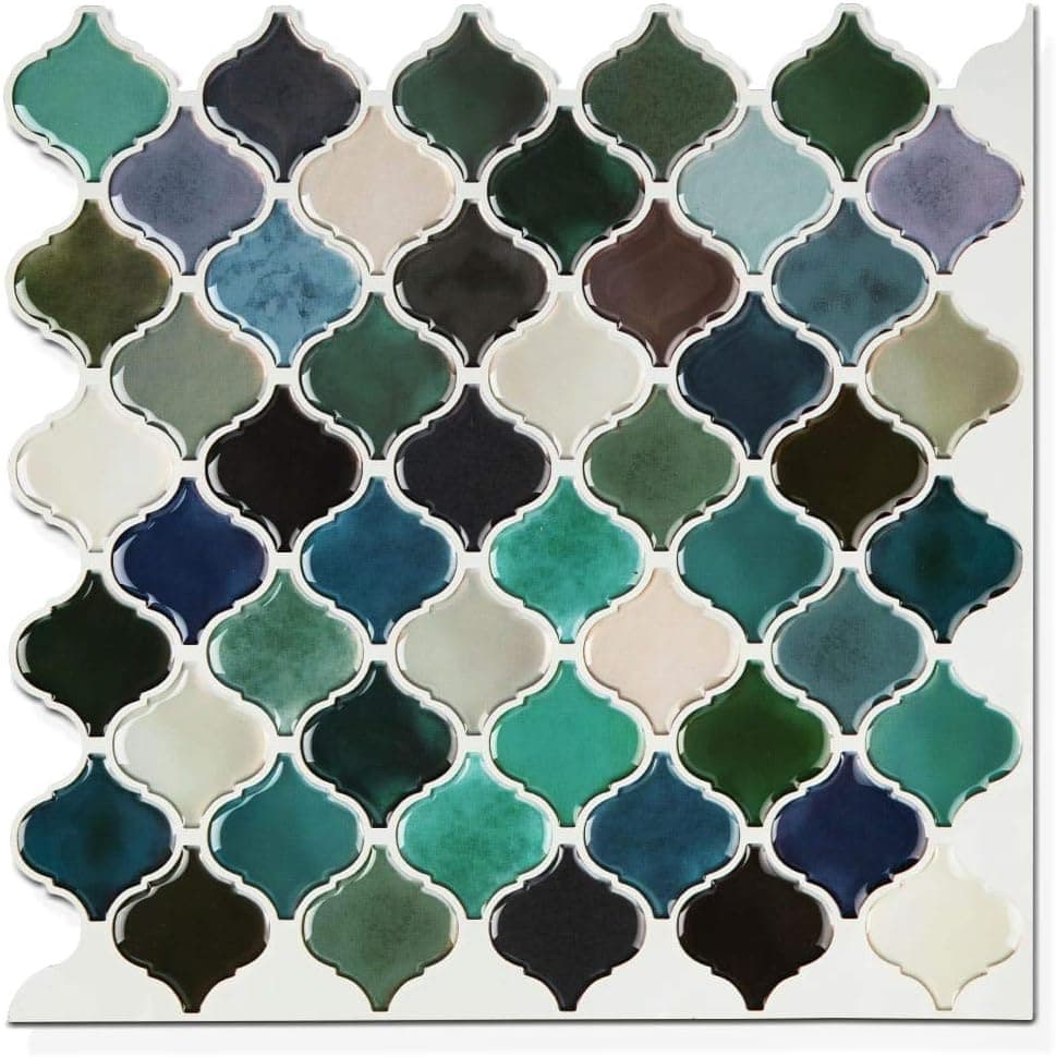 Soulscrafts Arabesque Peel and Stick Tile for Christmas Decoration Kitchen or Bathroom Smart Tiles Self Adhesive Removable Stick Waterproof Sticker Decals for Backsplashes (Teal, 5 Sheets)