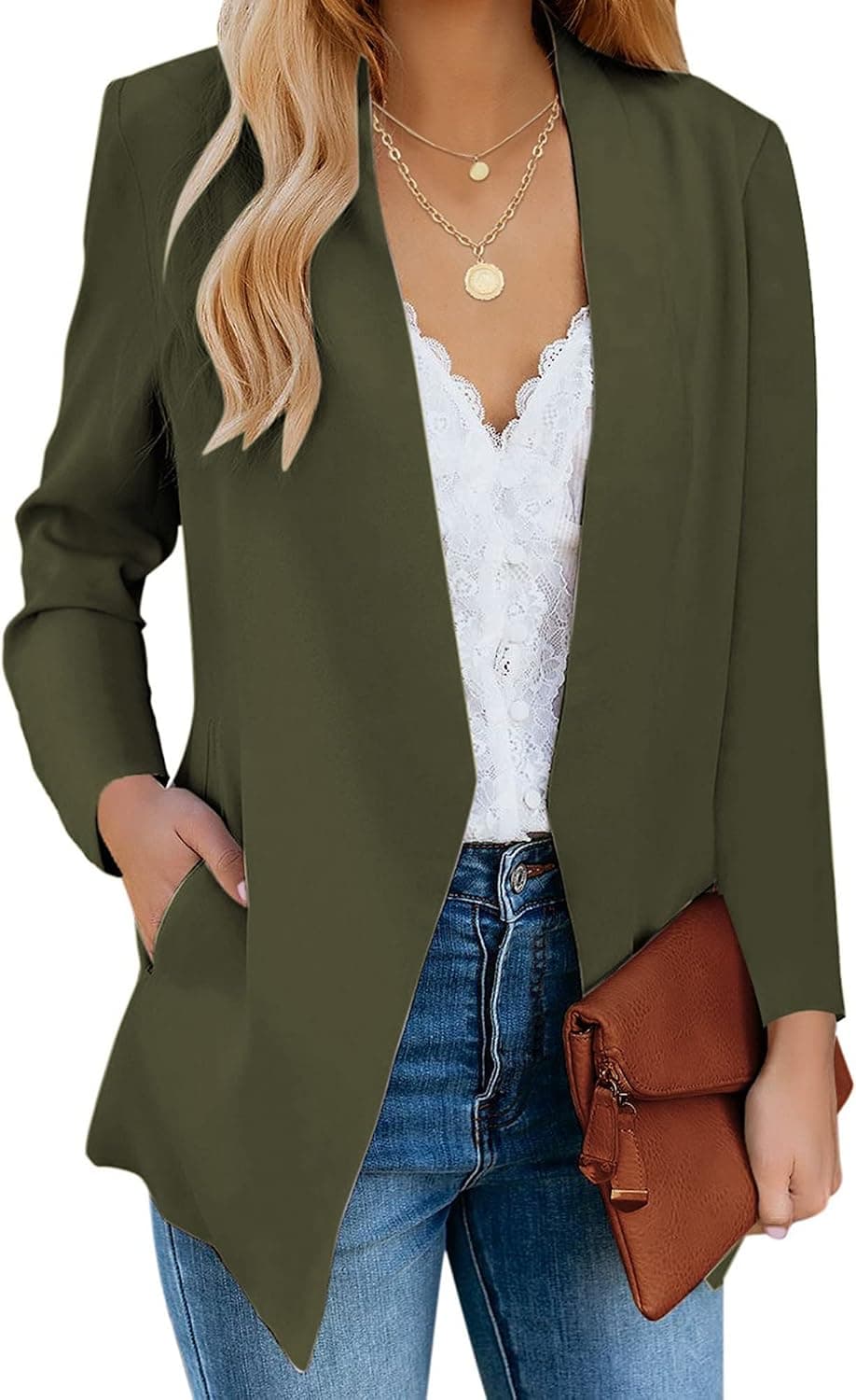 luvamia Women's Casual Long Sleeve Lapel Button Slim Work Office Blazer Jacket