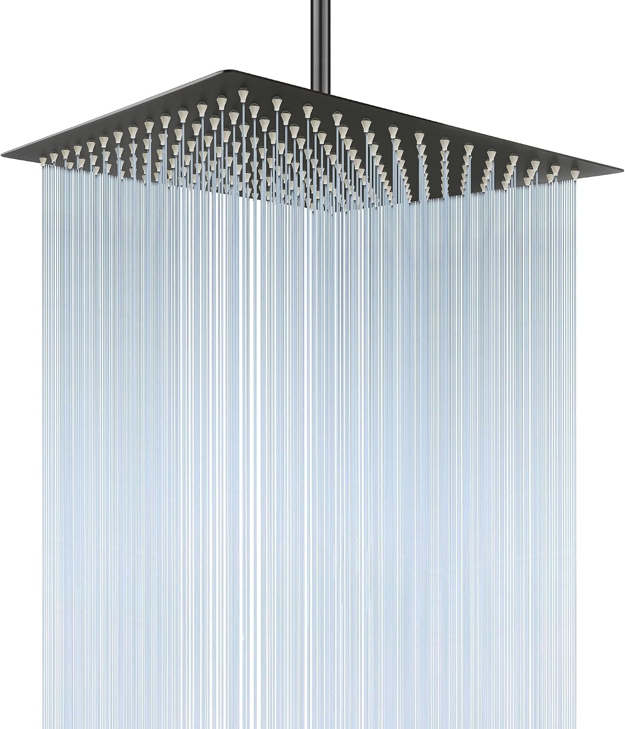 Rain Shower Head, 12 Inch Large Rainfall Waterfall Shower Head Made of 304 Stainless Steel, High Pressure Square Showerhead with Silicone Nozzle, Matte Black Finish