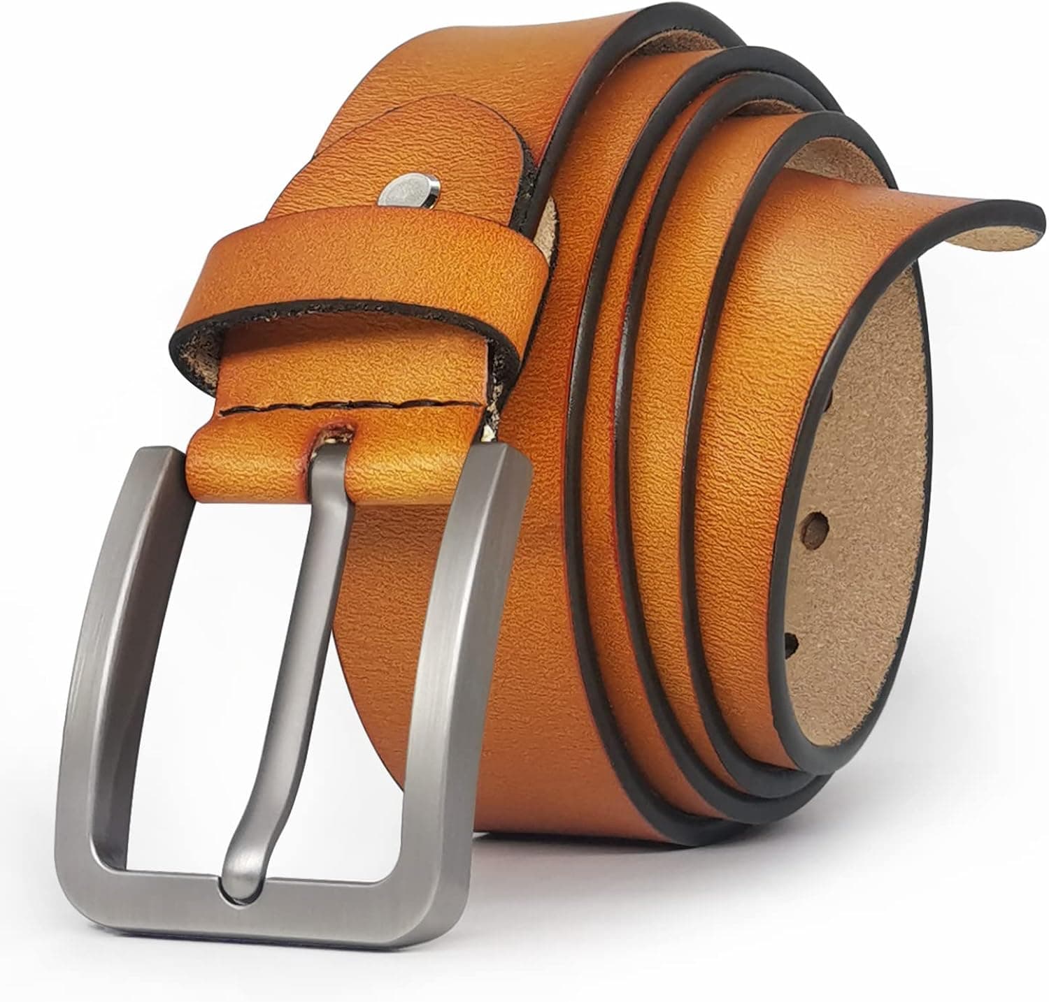 JingHao Mens Belt Big and Tall 30"-65",Genuine Leather Belts for Men,Casual Work Dress Jeans Belt,Black Brown Width 1.45" A18