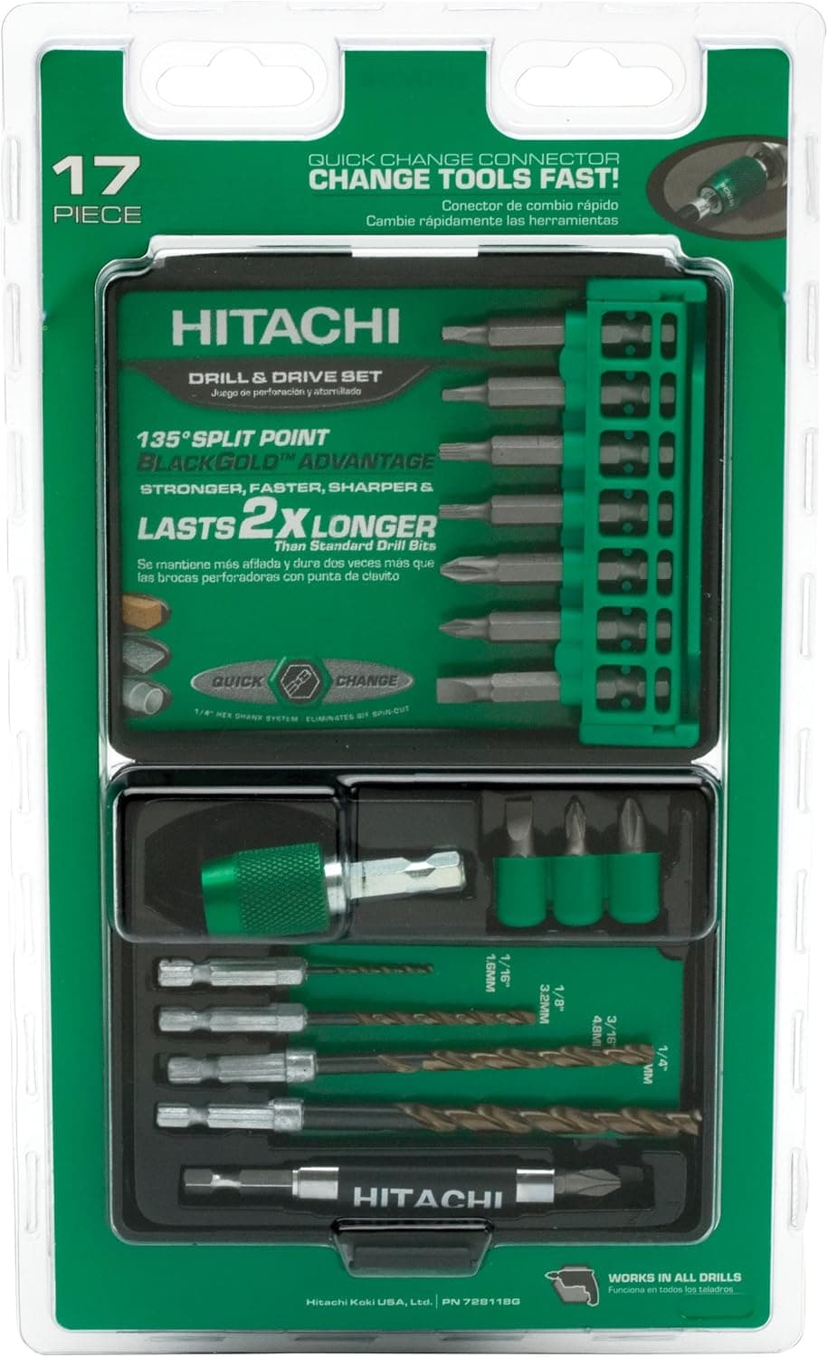 Hitachi Power Tools 728118G Quick Change Drilling and Driving Set, 17-Piece