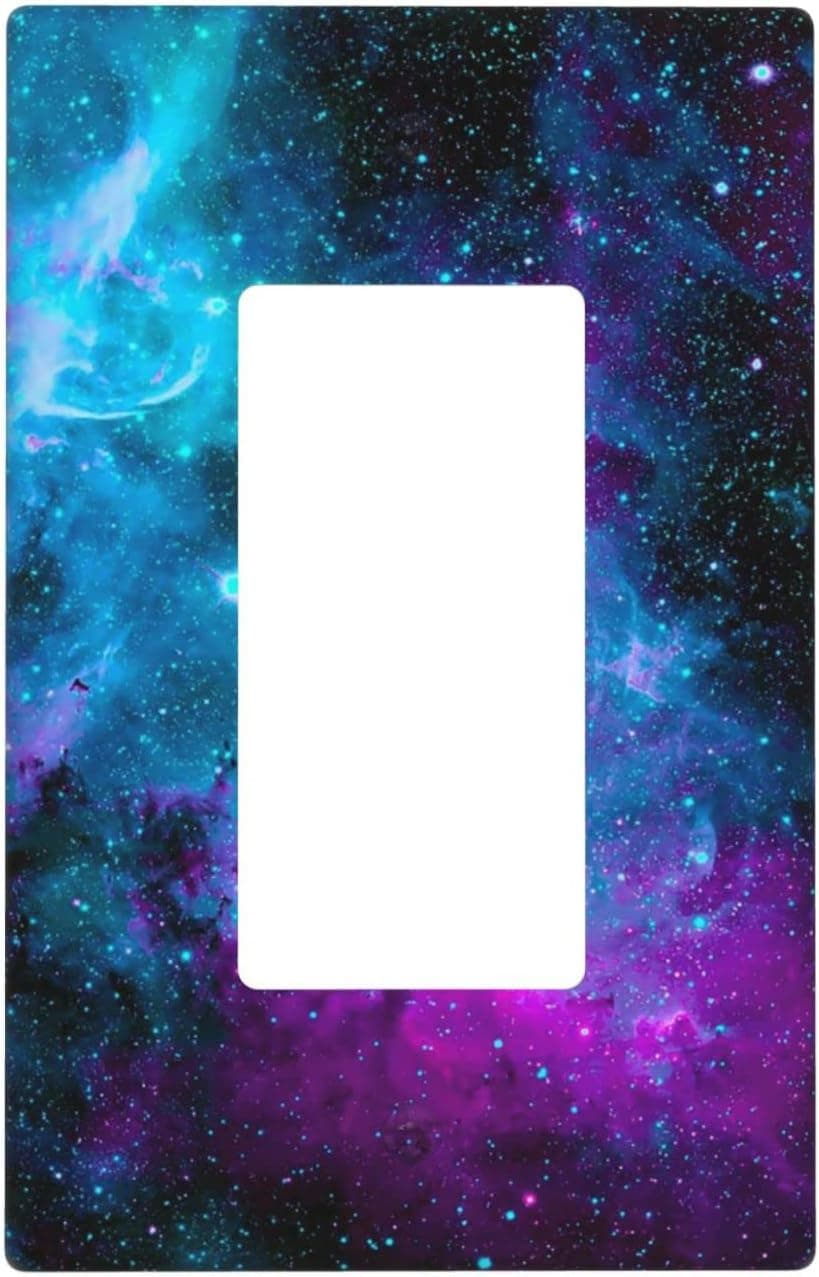 Blue Purple Nebula Single Rocker Wall Plate Light Switch Cover GFCI USB Print Image 1 Gang Electrical Plate Cover for Living Room Bedroom Office School Decorative 4.5x2.76 inch