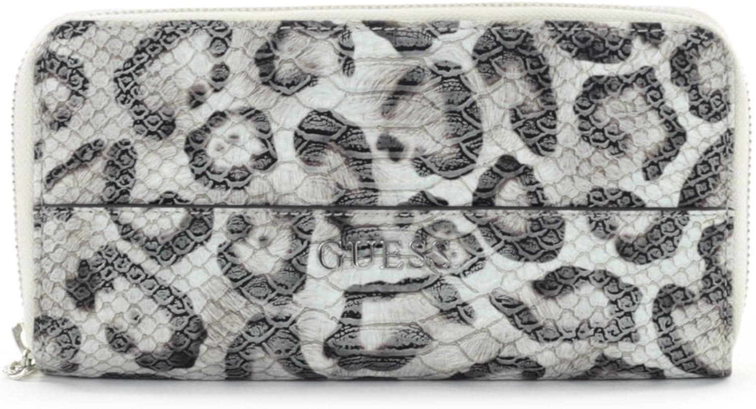 GUESS Women's Doheny Large Zip Around Snow Leopard Clutch