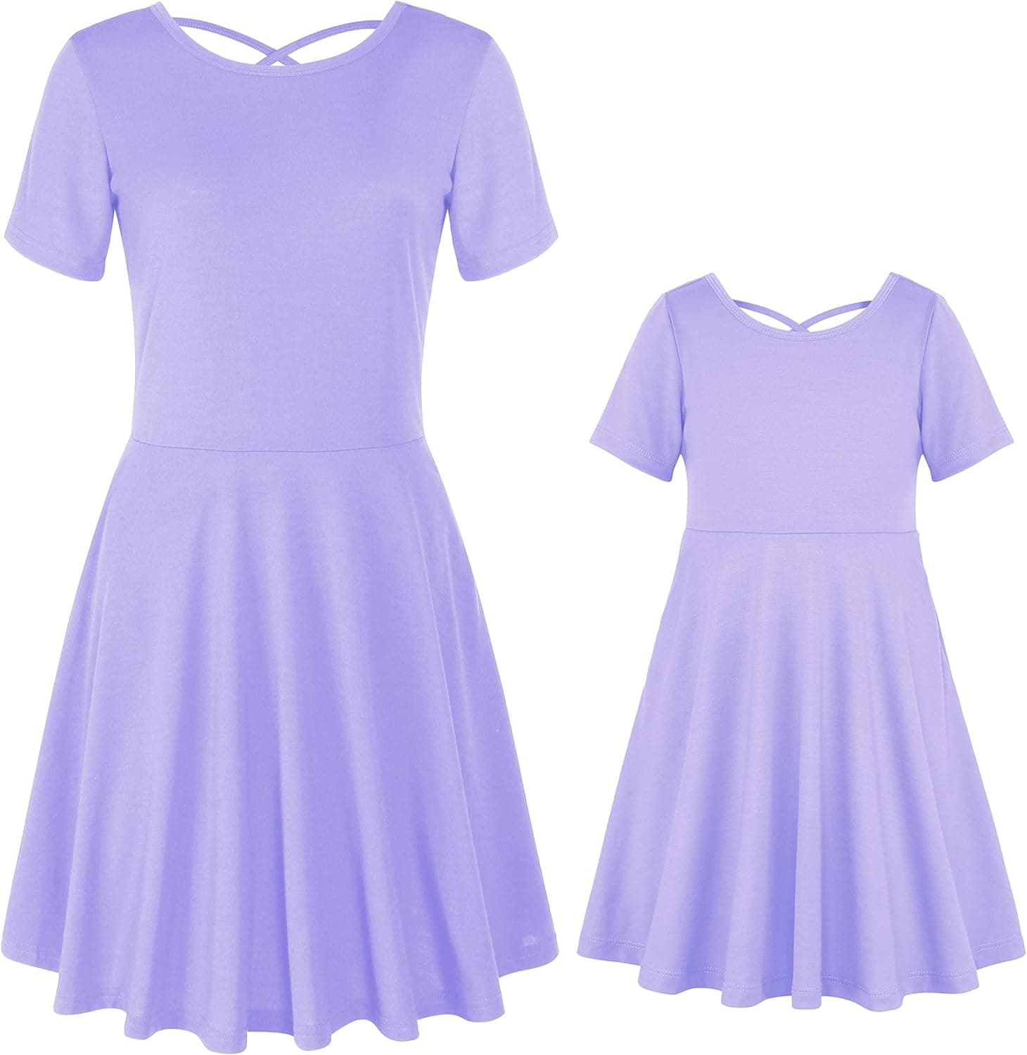 JESKIDS Mommy and Me Matching Short Sleeve Dress Criss Cross A-Line Twirl Skater Dress