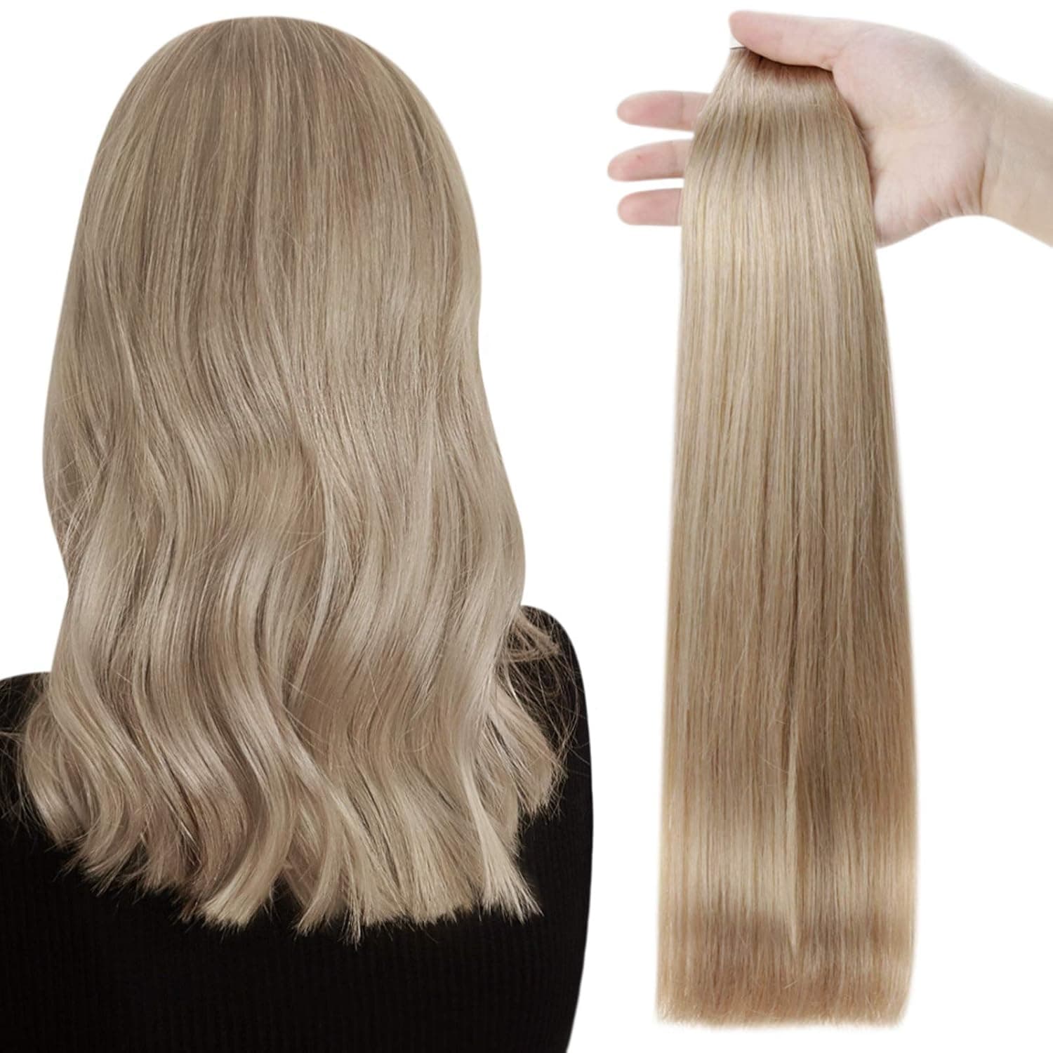 Full Shine Tape in Hair Extensions Color 14 Dark Golden Blonde Real Human Hair Tape in Extensions 14 Inch Blonde Tape in Hair 20 Pieces Glue in Hair Extensions 50 Grams Remy Hair Tape in