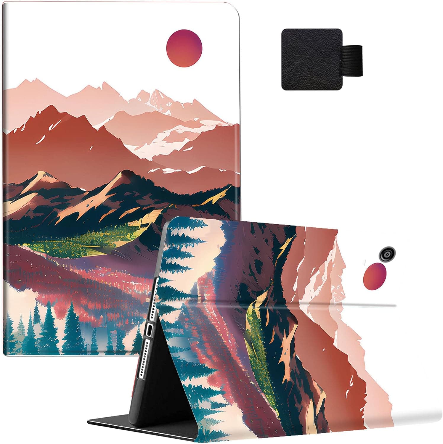 RYUITHDJP for Kindle Fire HD 8 Tablet Case for HD8/8 Plus 10th Gen 2020 with Mountain Sun Forest Landscape Men Women Kid Theme Design, Multi-Angle Stand Flip Leather Shell Cover