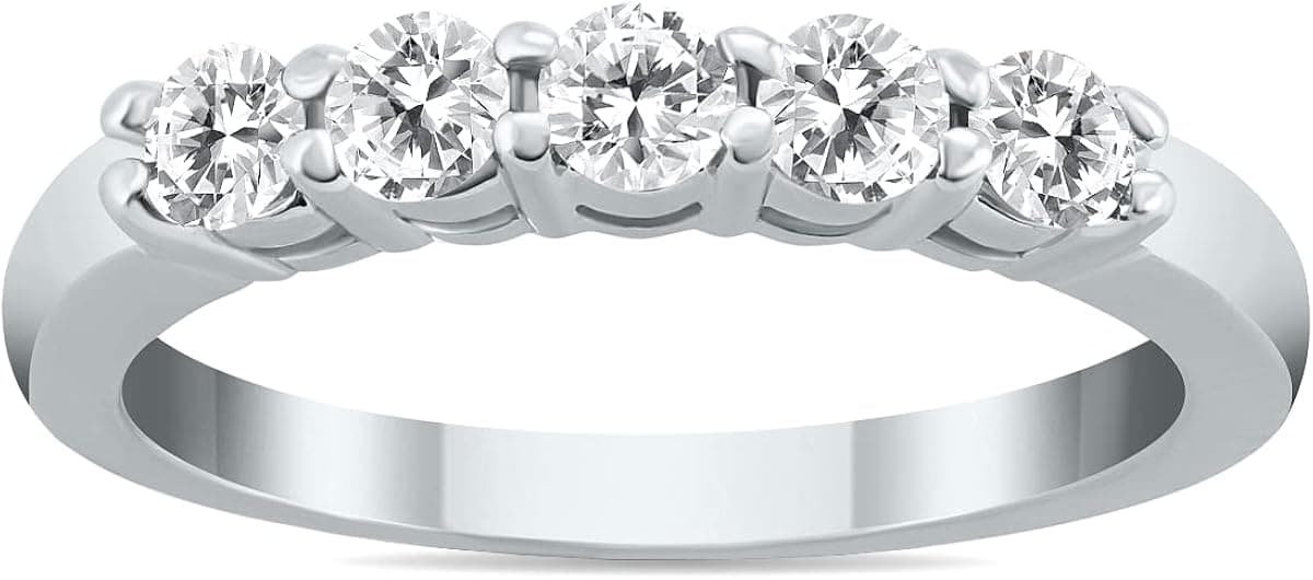 AGS Certified 1/2 Carat TW Five Stone Diamond Wedding Band in 10K White Gold