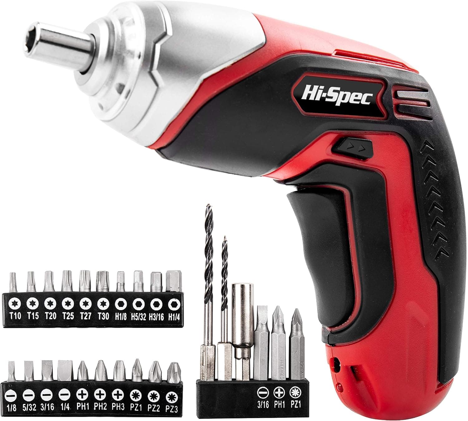 Hi-Spec 3.6v Cordless Screwdriver Set with 8 Torque Settings up to 3.5Nm, 2-Position, Rechargeable 1300mAh Battery, LED, Quick-Bit Release & 33 pc Drill and Screw Accessories Power Screw Gun Kit